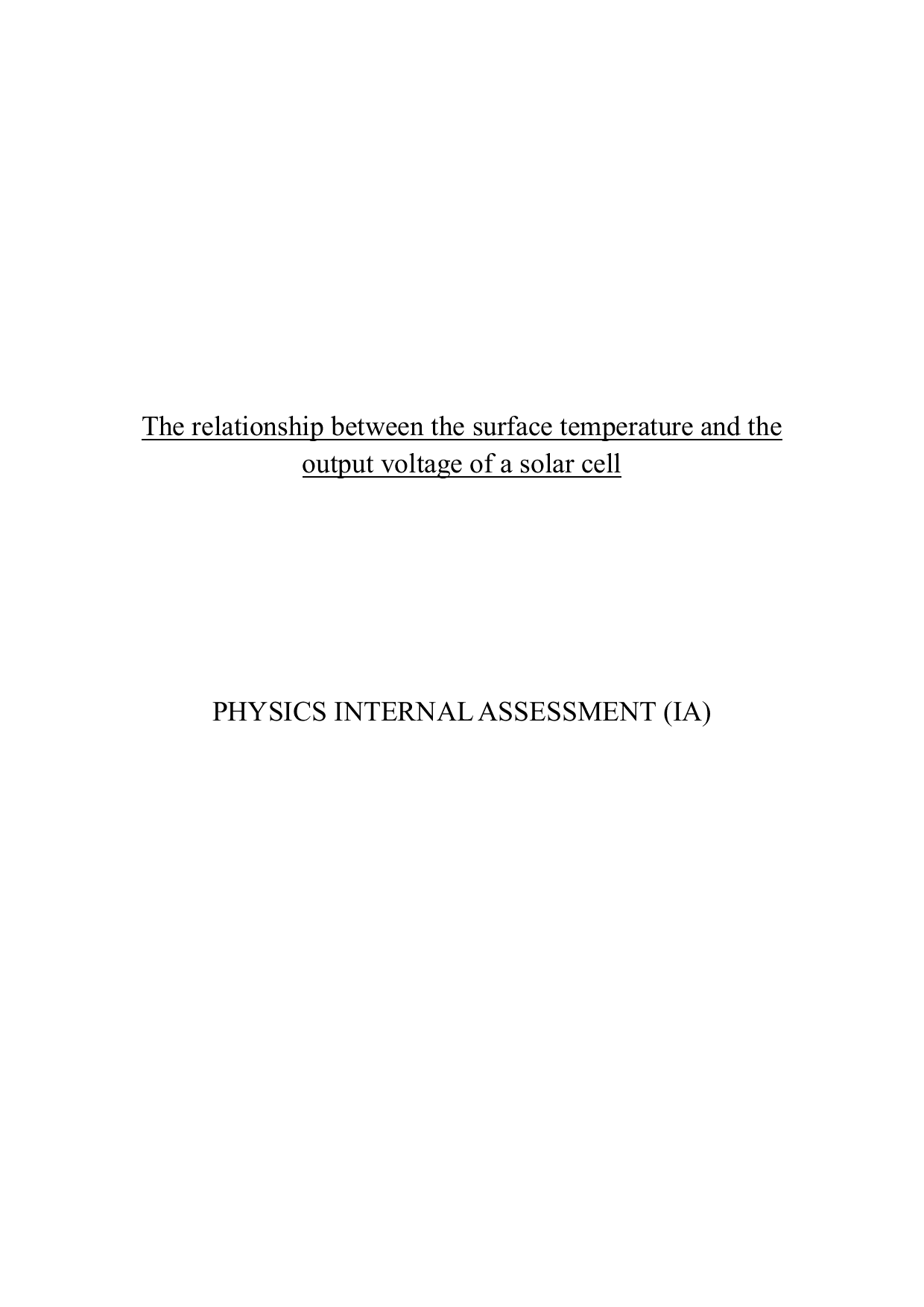 The relationship between the surface temperature and the output voltage of a solar cell - Physics IA exemplar scored 7