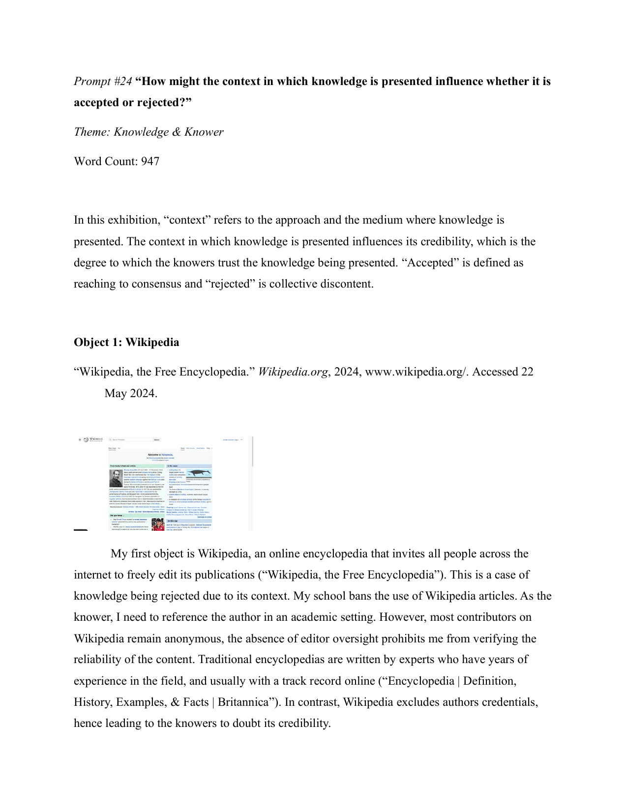 Coursework Exemplar - Theory of Knowledge (TOK) TOK exemplar scored A