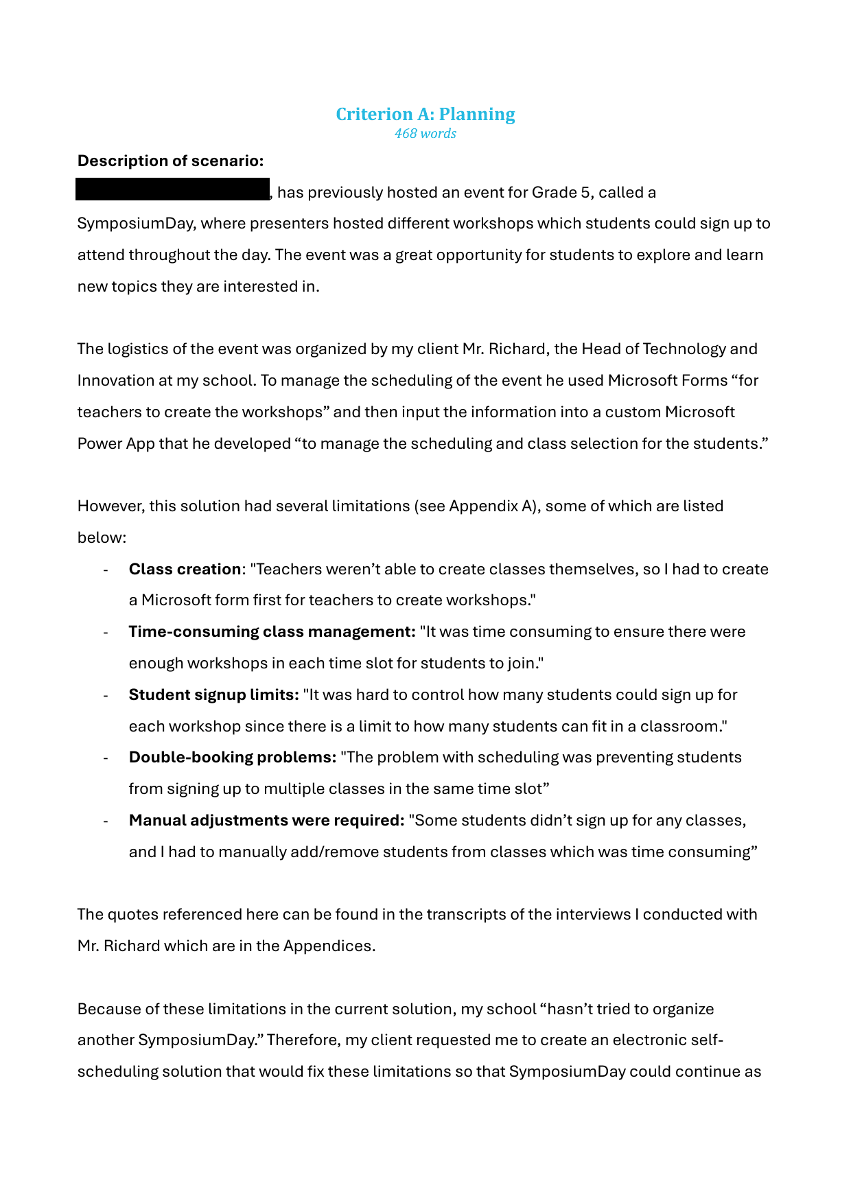 Self-Scheduling Web App - Computer Science (CS) IA exemplar scored 6