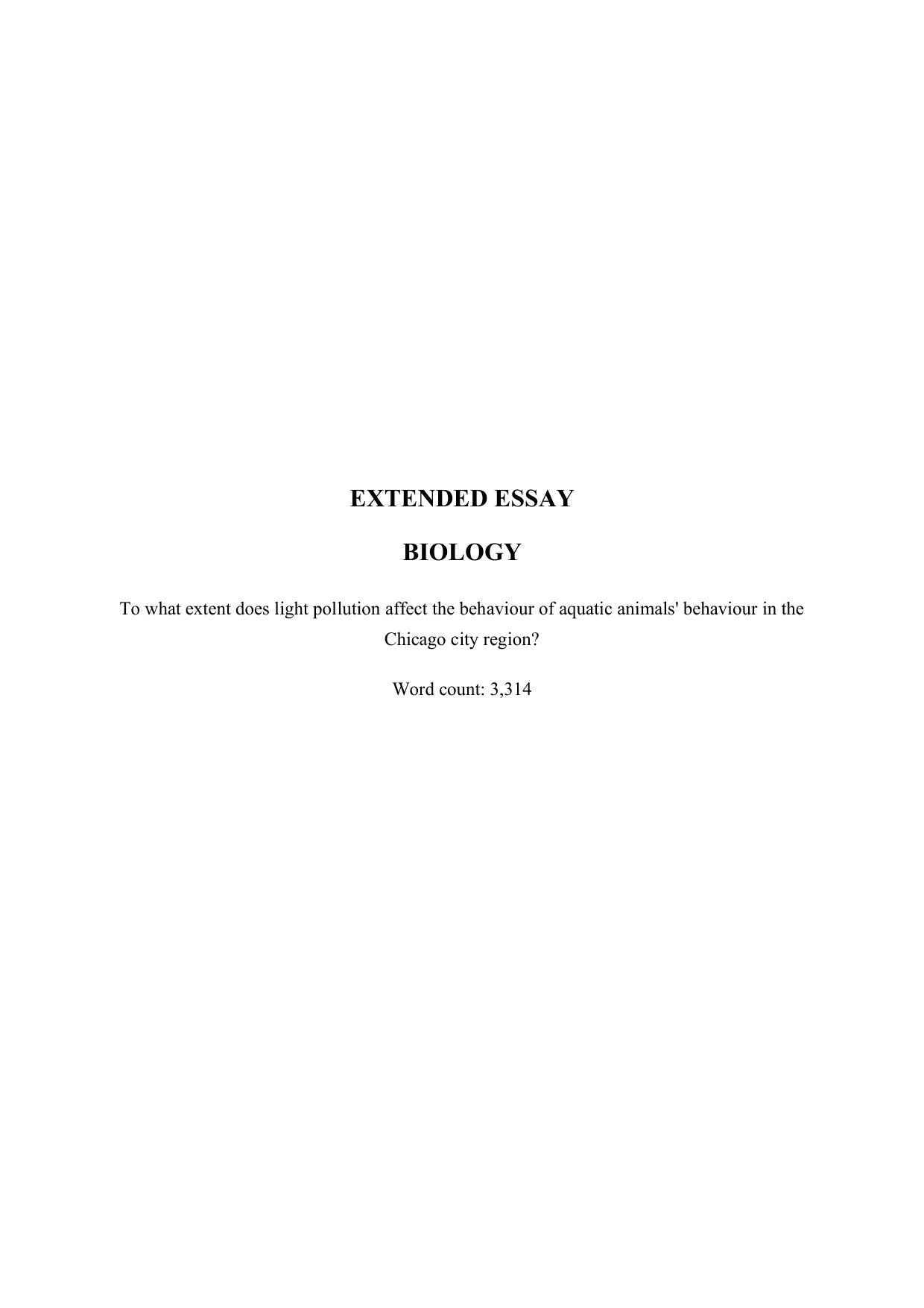 To what extent does light pollution affect the behaviour of aquatic animals' behaviour in the Chicago city region? - Biology EE exemplar scored D