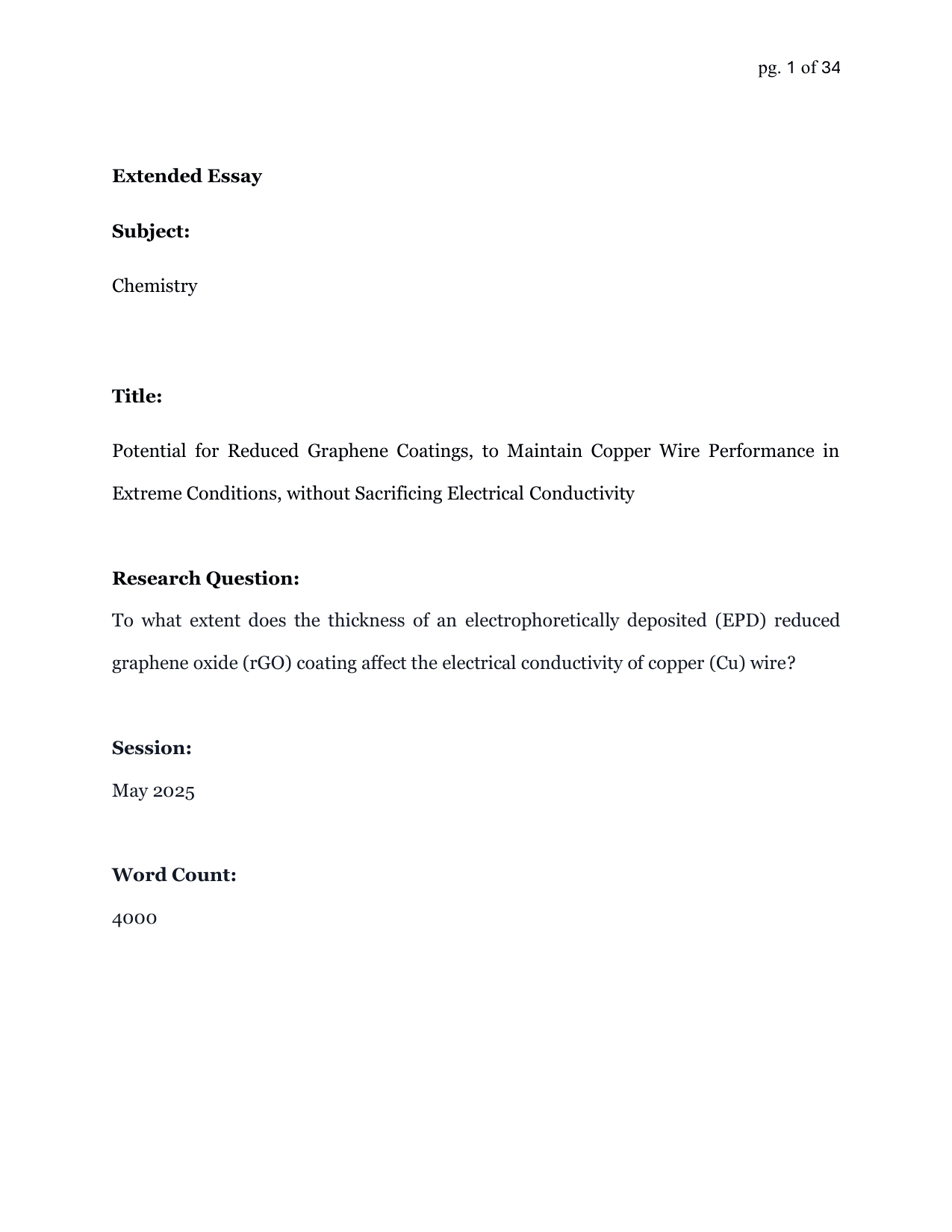 To what extent does the thickness of an electrophoretically deposited (EPD) reduced graphene oxide (rGO) coating affect the electrical conductivity of copper (Cu) wire? - Chemistry EE exemplar scored A