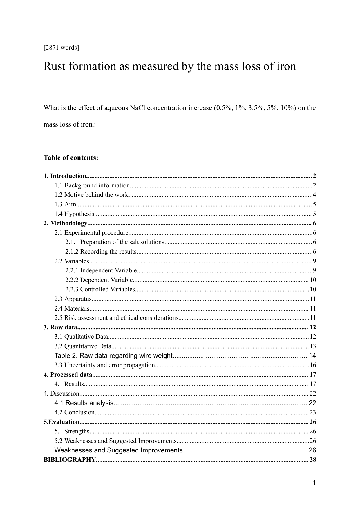 What is the effect of aqueous NaCl concentration increase (0.5%, 1%, 3.5%, 5%, 10%) on the mass loss of iron? - Chemistry IA exemplar scored 5
