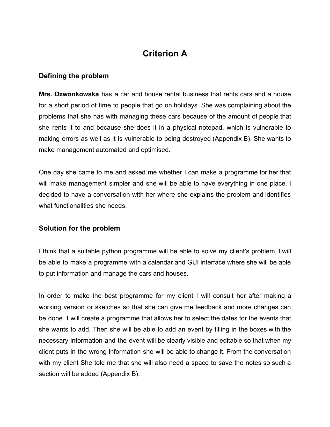 Python programme to manage car and house rental business - Computer Science (CS) IA exemplar scored 6