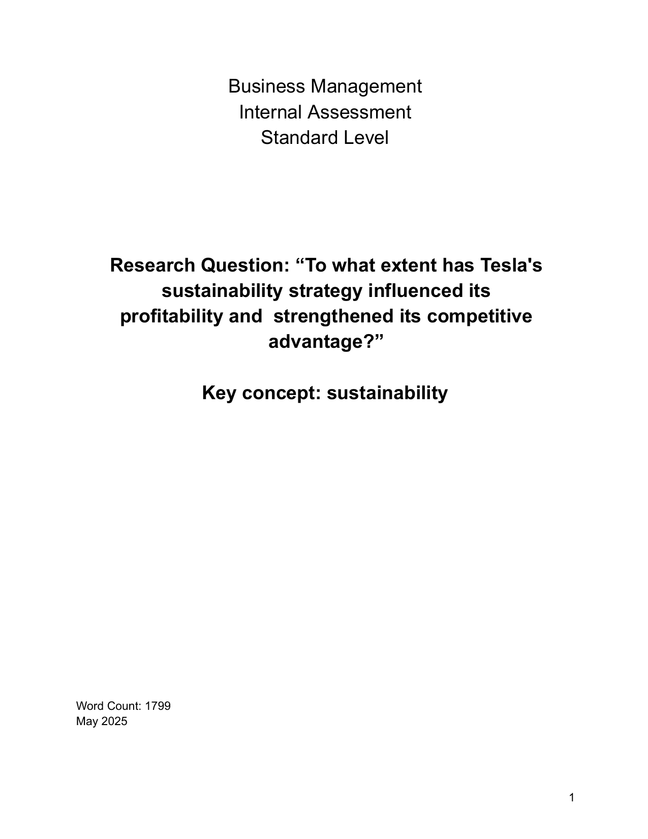 To what extent has Tesla's sustainability strategy influenced its profitability and strengthened its competitive advantage? - Business Management IA exemplar scored 6
