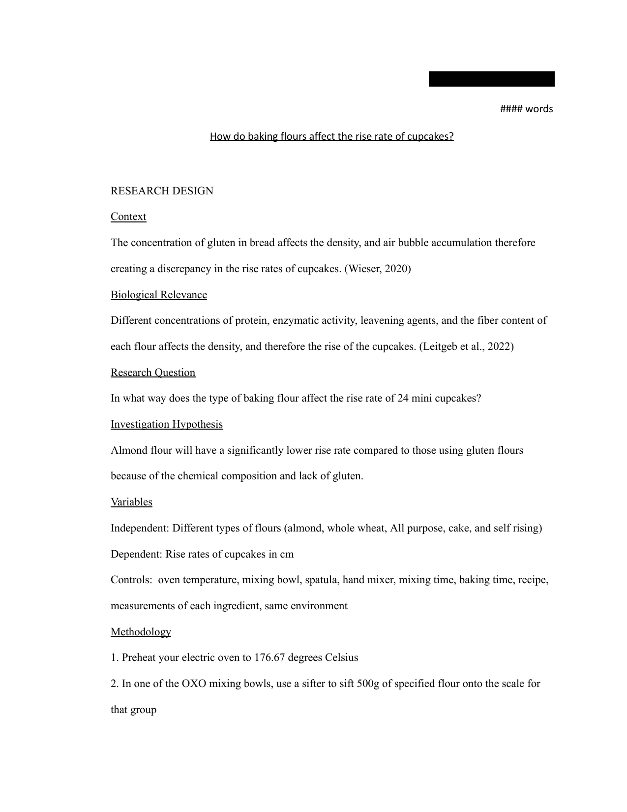 How do baking flours affect the rise rate of cupcakes? - Biology IA exemplar scored 4