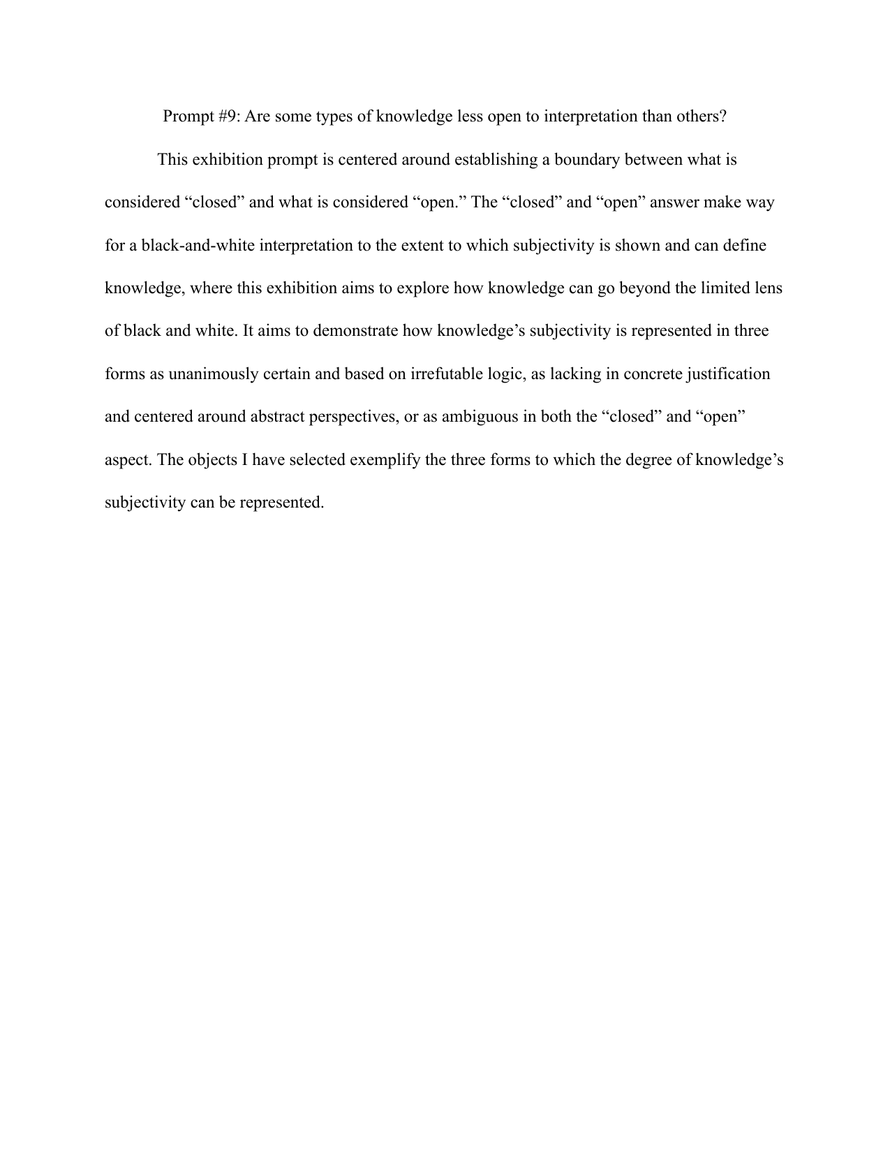 Coursework Exemplar - Theory of Knowledge (TOK) TOK exemplar scored B