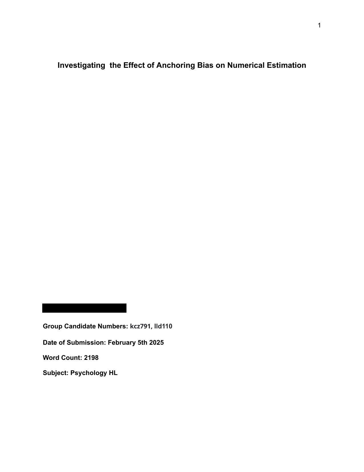 Investigating  the Effect of Anchoring Bias on Numerical Estimation - Psychology IA exemplar scored 7