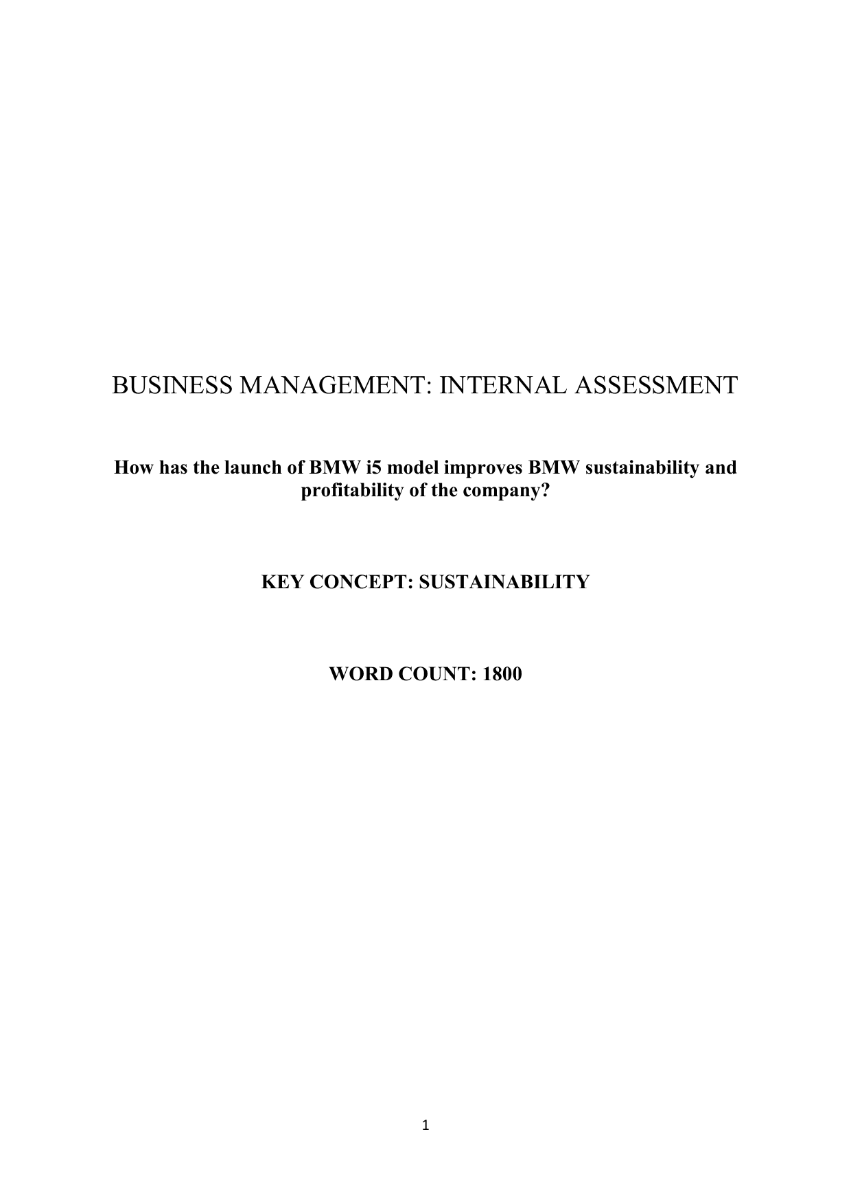 How has the launch of BMW i5 model improves BMW sustainability and profitability of the company? - Business Management IA exemplar scored 7