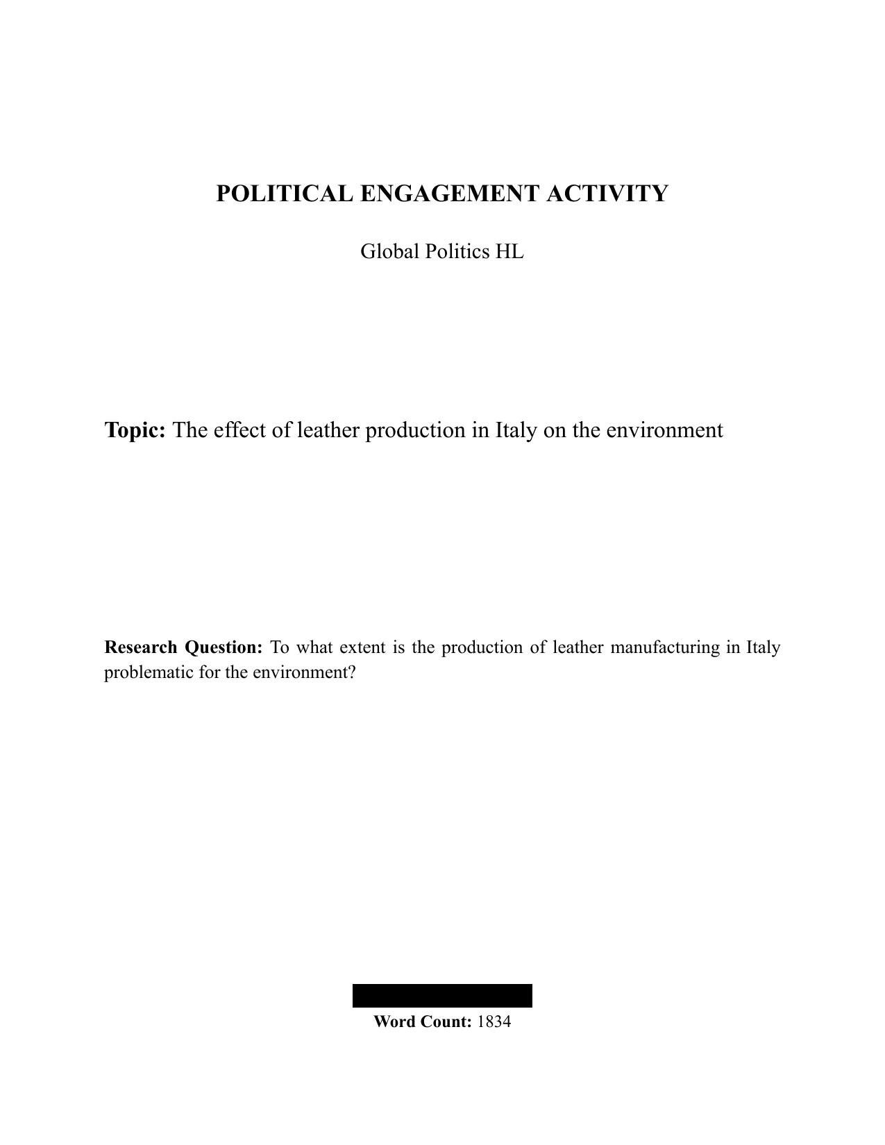 To what extent is the production of leather manufacturing in Italy problematic for the environment? - Global Politics IA exemplar scored 5