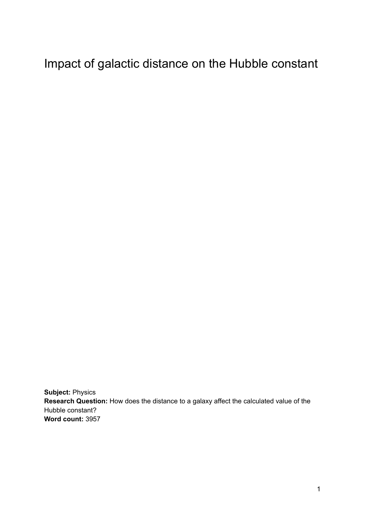 How does the distance to a galaxy affect the calculated value of the Hubble constant? - Physics EE exemplar scored C