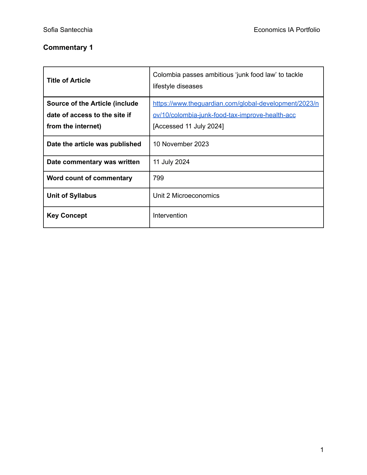 Colombia passes ambitious ‘junk food law’ to tackle
lifestyle diseases - Economics IA exemplar scored 7