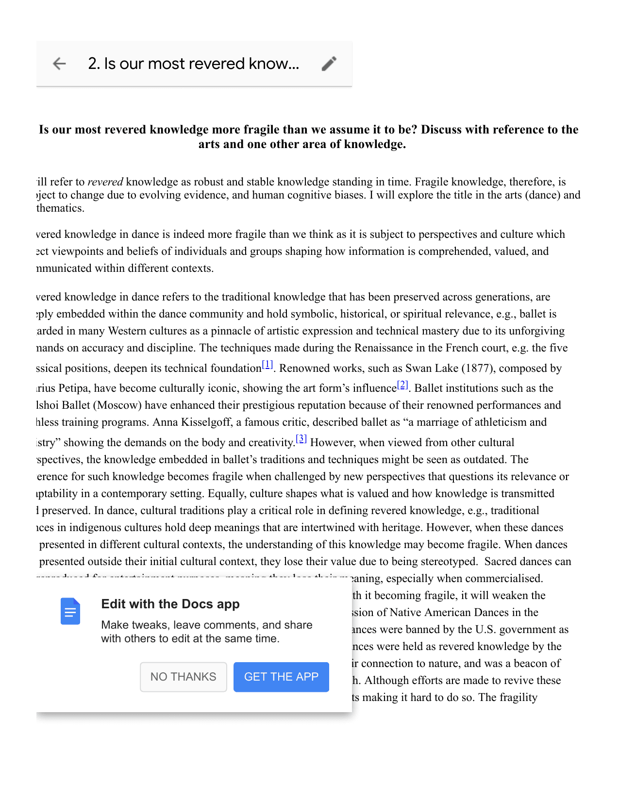 M25 #2: Is our most revered knowledge more fragile than we assume it to be? Discuss with reference to the arts and one other area of knowledge. - Theory of Knowledge (TOK) TOK exemplar scored A
