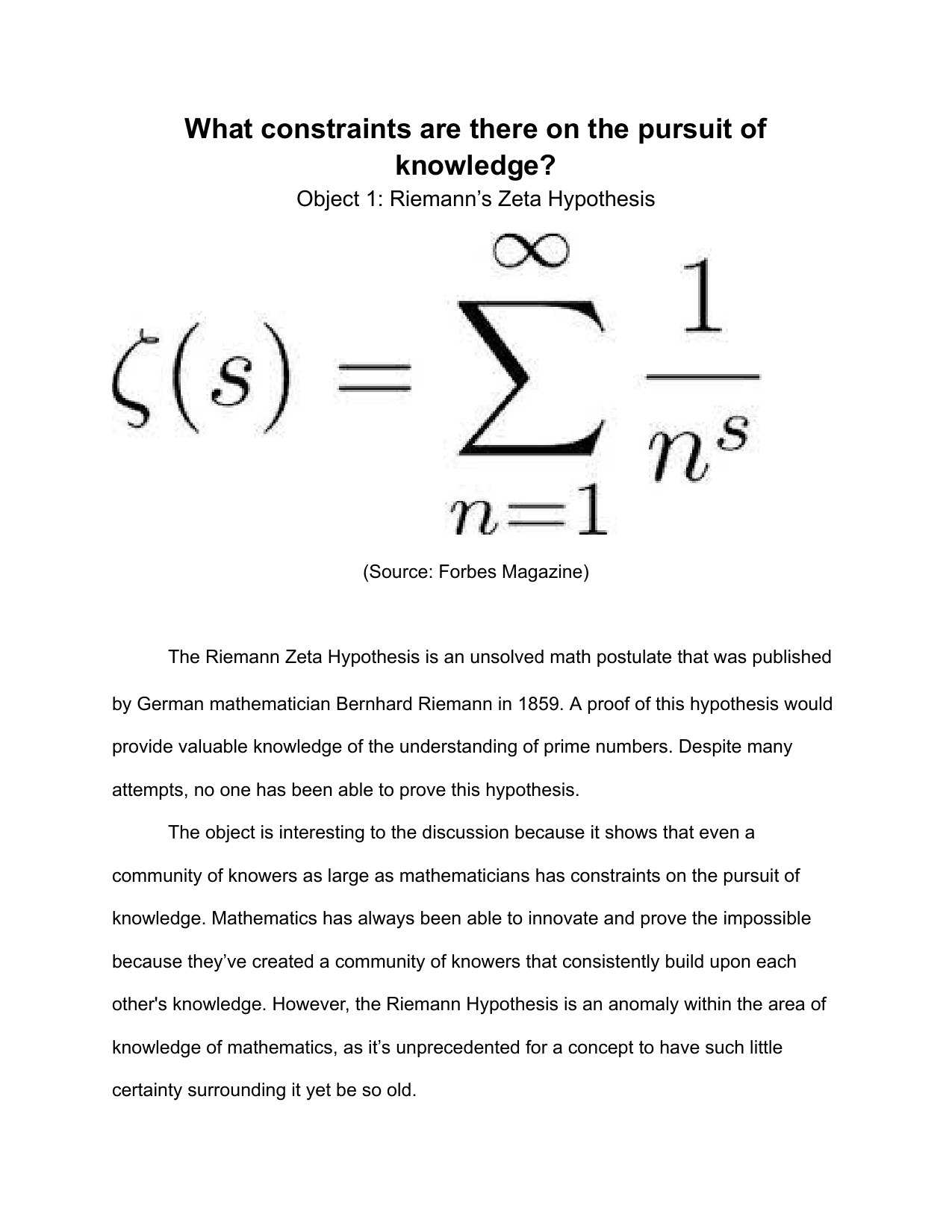 Coursework Exemplar - Theory of Knowledge (TOK) TOK exemplar scored A