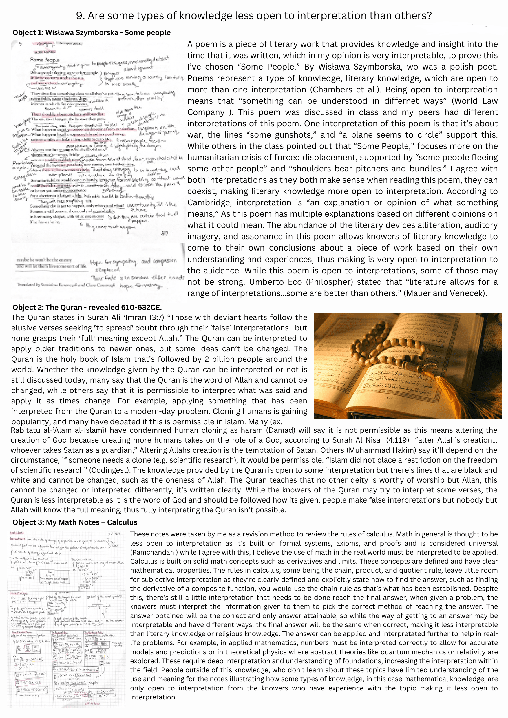 Coursework Exemplar - Theory of Knowledge (TOK) TOK exemplar scored B