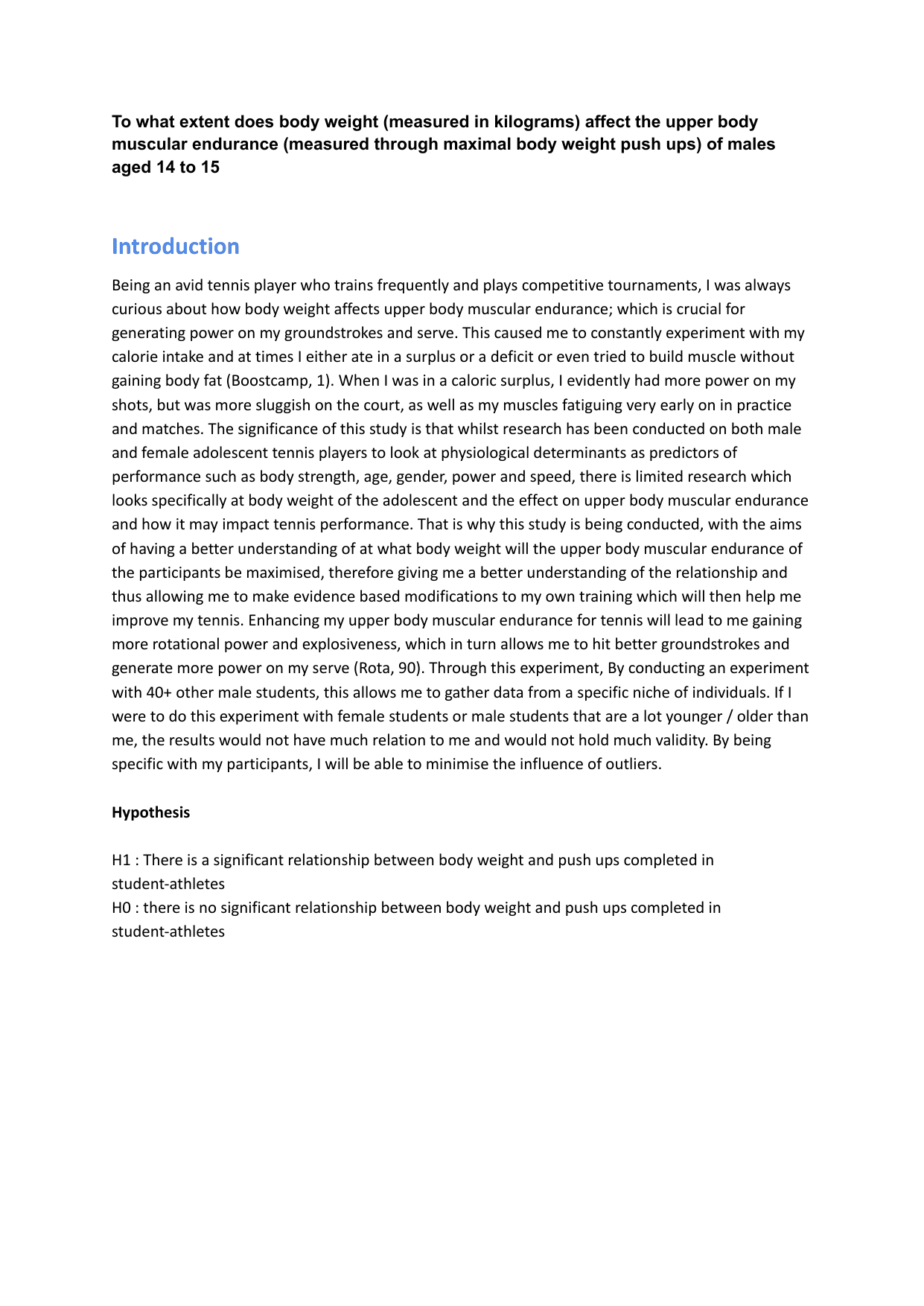 To what extent does body weight (measured in kilograms) affect the upper body muscular endurance (measured through maximal body weight push ups) of males aged 14 to 15 - Sports, exercise and health science (SEHS - Old) IA exemplar scored 4