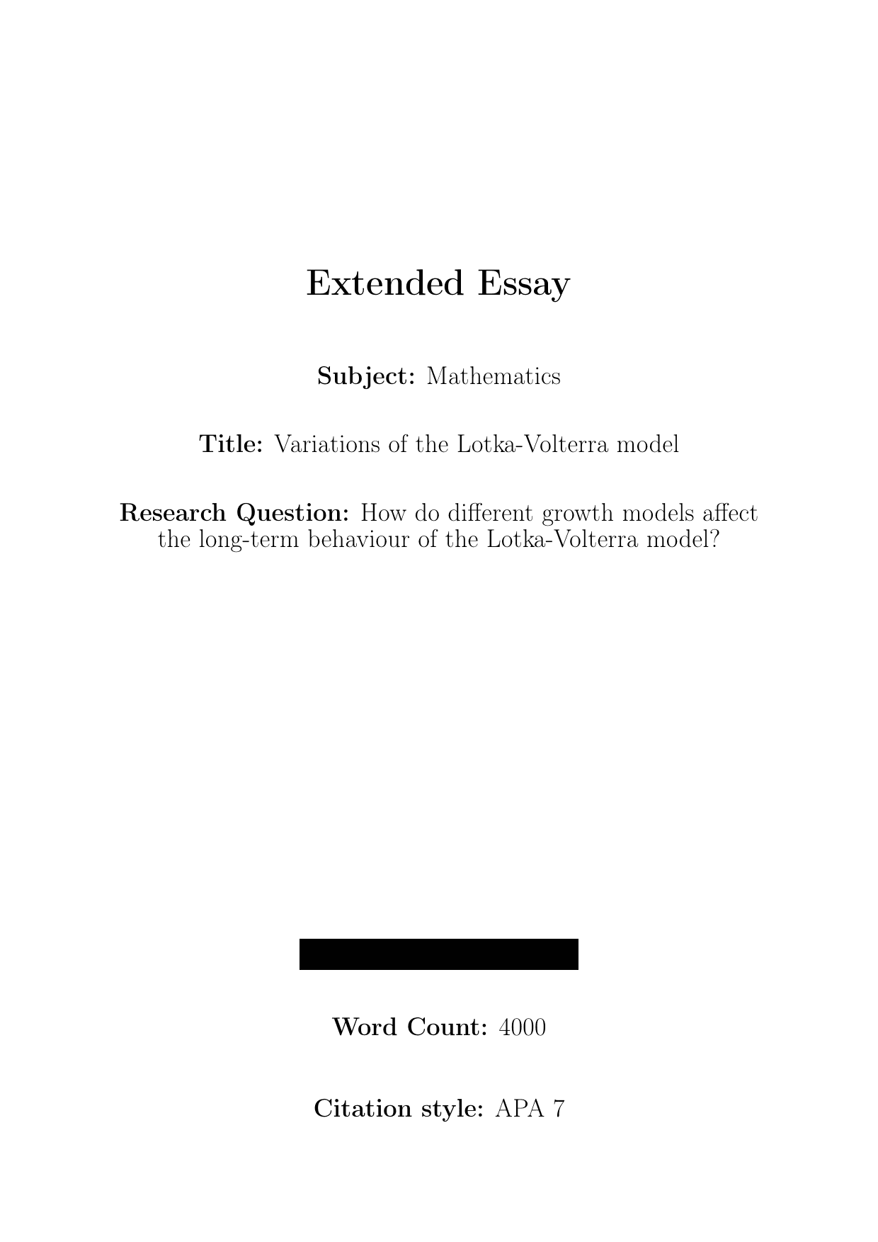 How do different growth models affect the long-term behaviour of the Lotka-Volterra model? - Mathematics Analysis and Approaches (AA) EE exemplar scored B
