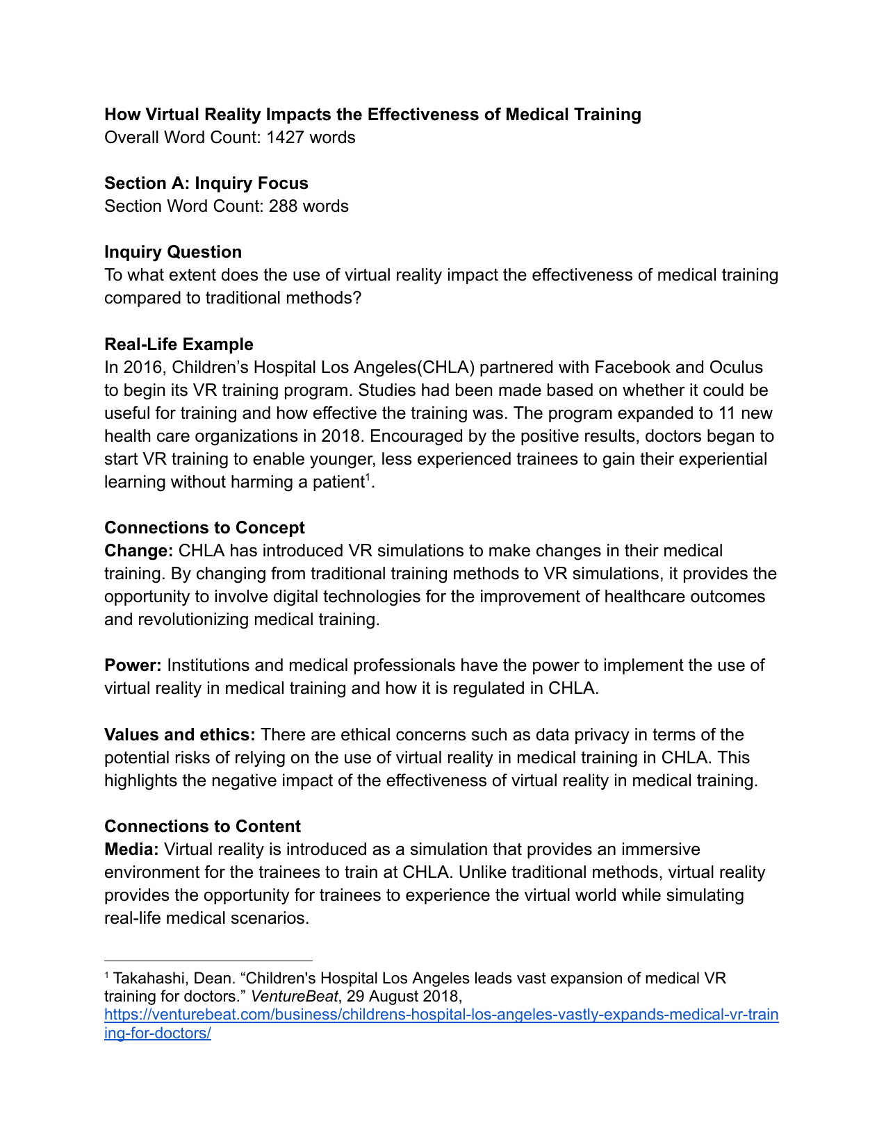 To what extent does the use of virtual reality impact the effectiveness of medical training compared to traditional methods? - Digital Society (DS) IA exemplar scored 4