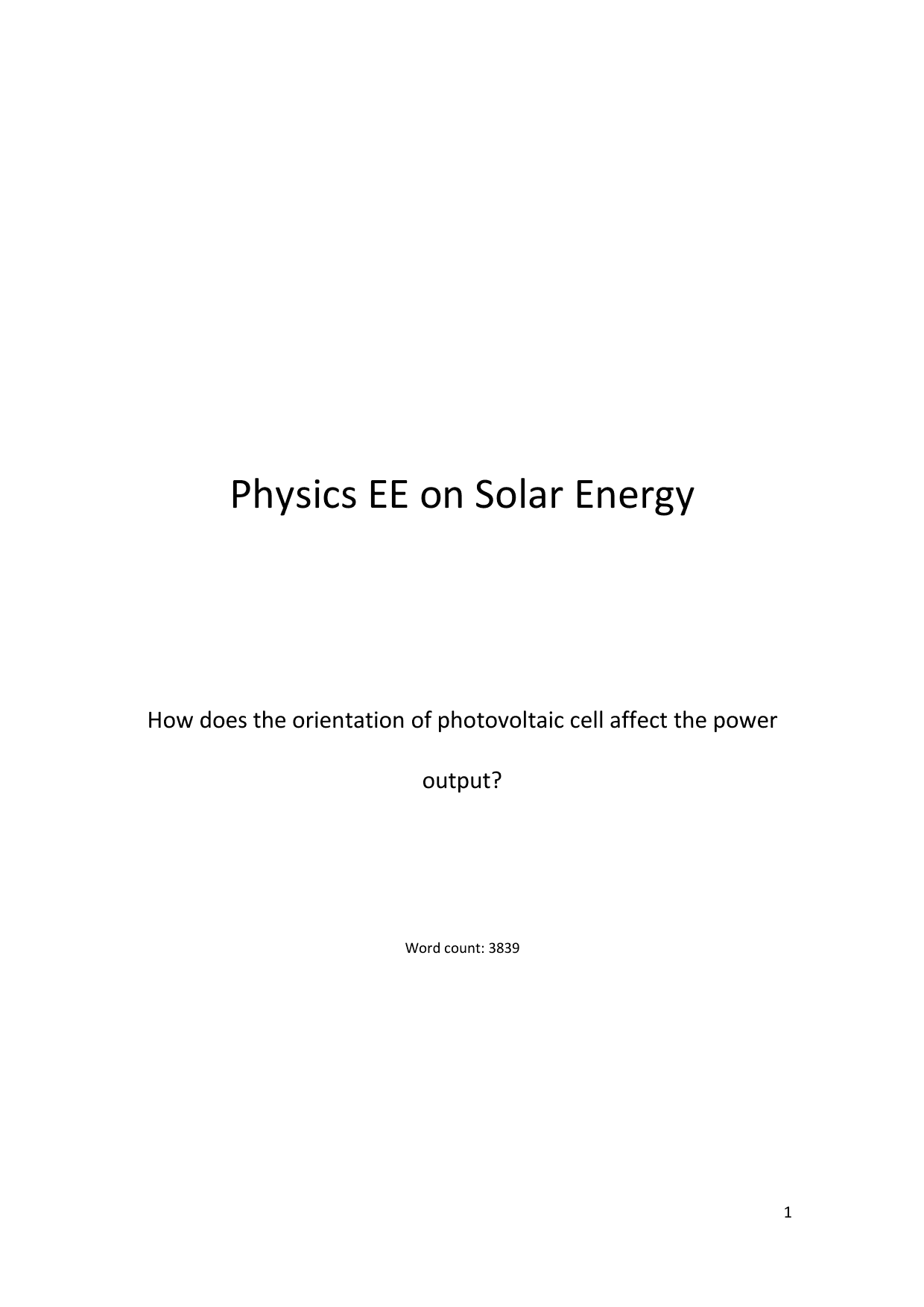How does the orientation of photovoltaic cell affect the power output? - Physics EE exemplar scored B