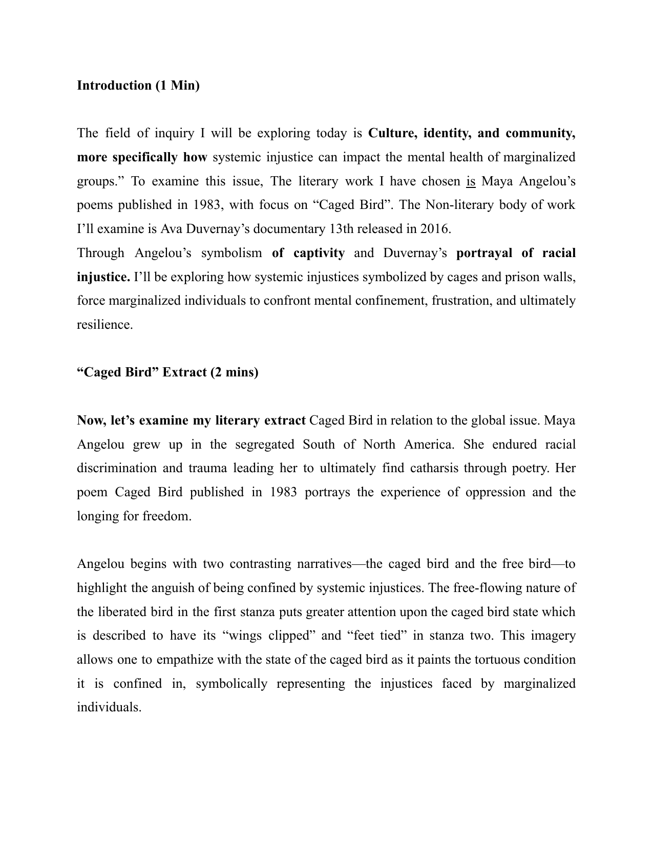 how systemic injustice can impact the mental health of marginalized groups. - English A Lang & Lit IA exemplar scored 5