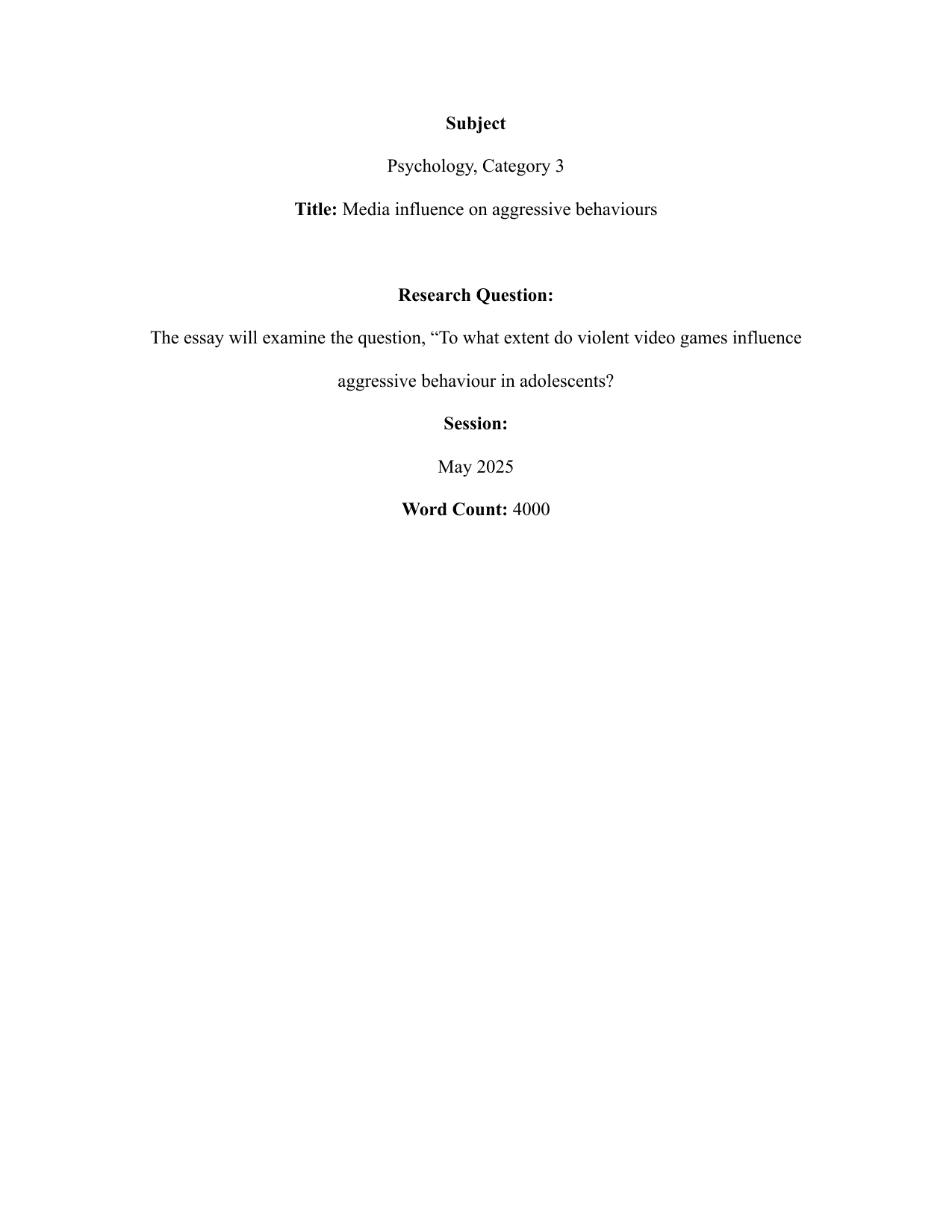 To what extent do violent video games influence aggressive behaviour in adolescents? - Psychology EE exemplar scored B