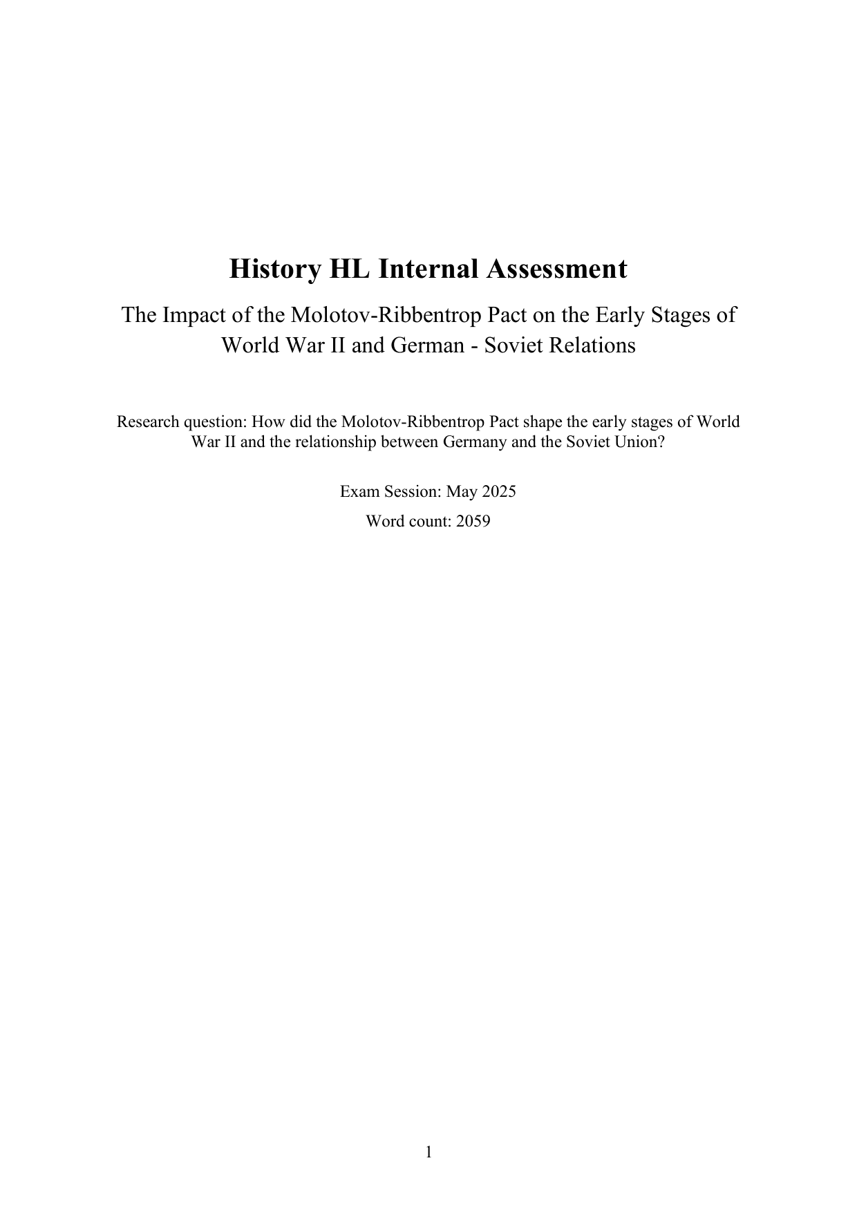 How did the Molotov-Ribbentrop Pact shape the early stages of World War II and the relationship between Germany and the Soviet Union? - History IA exemplar scored 6