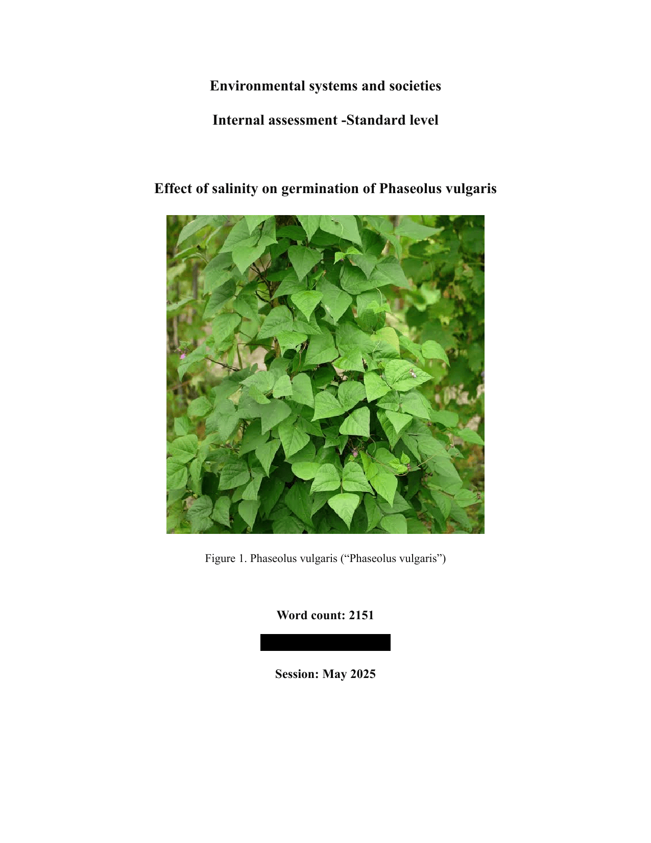 Effect of salinity on germination of Phaseolus vulgaris - Environmental systems and societies (ESS - Old) IA exemplar scored 5