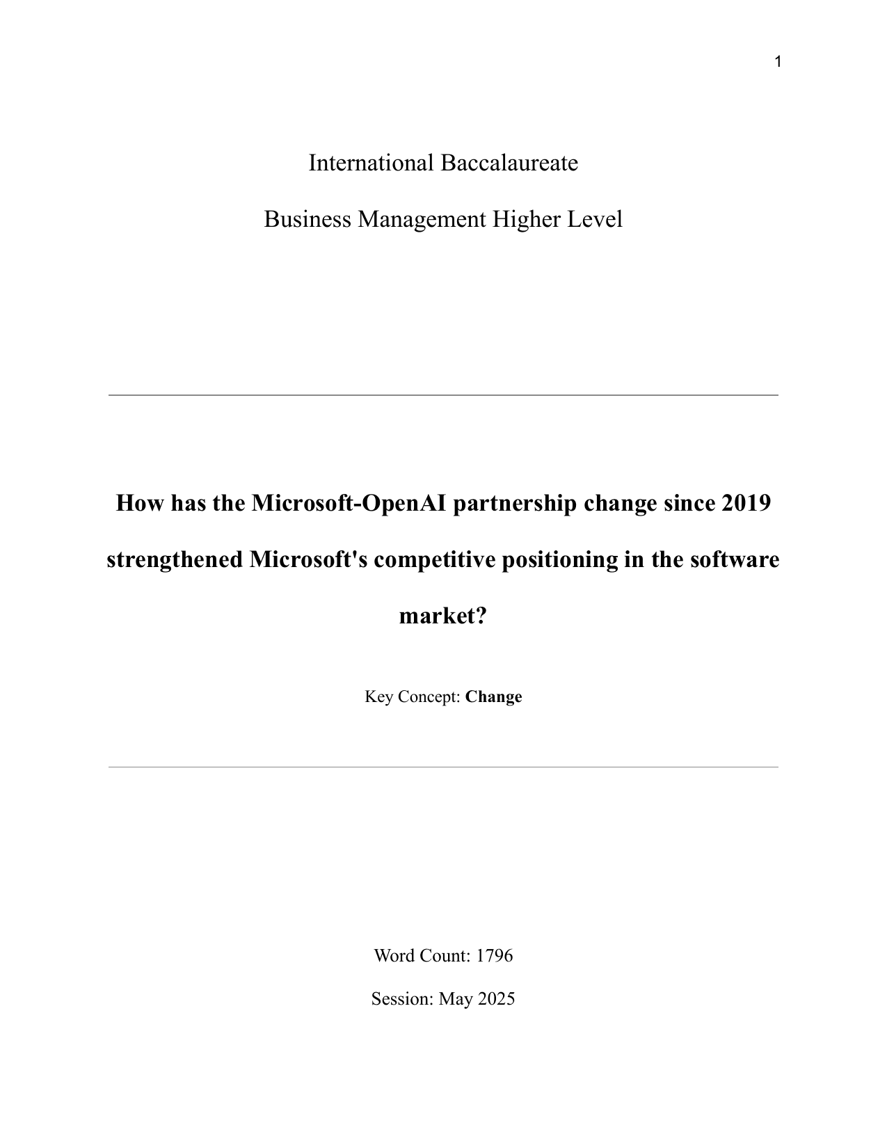 How has the Microsoft-OpenAI partnership change since 2019 strengthened Microsoft's competitive positioning in the software market? - Business Management IA exemplar scored 6