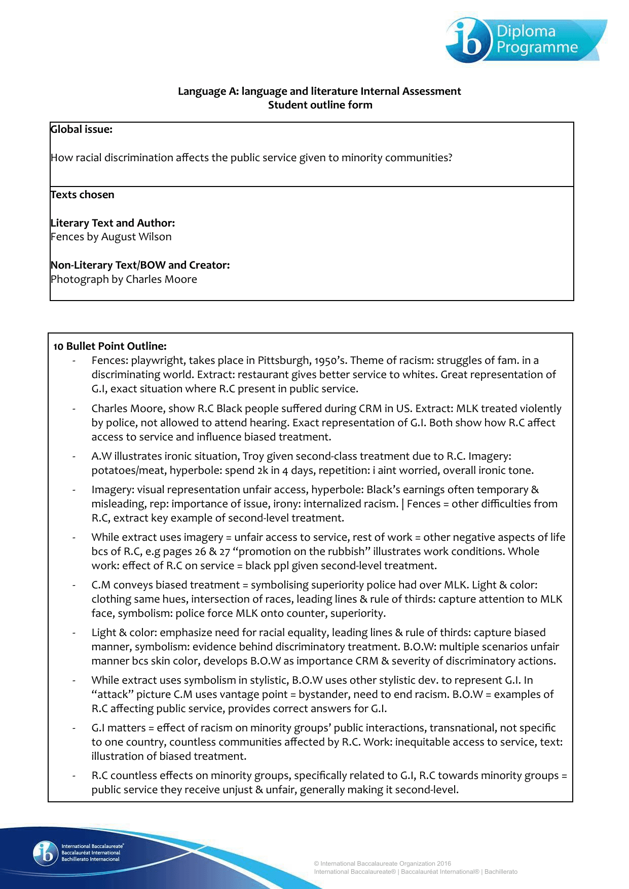 How racial discrimination affects the public service given to minority communities? - English A Lang & Lit IA exemplar scored 6