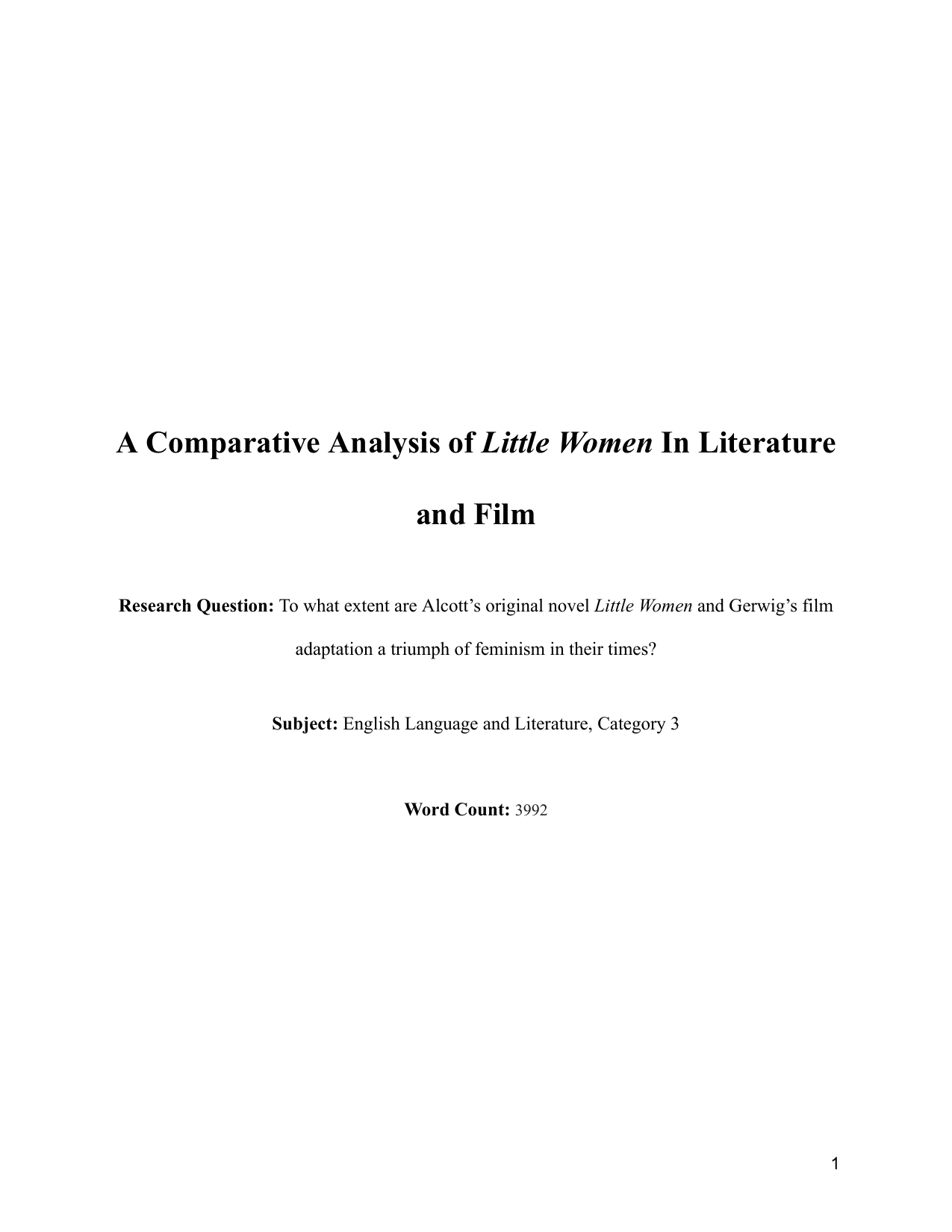 A Comparative Analysis of Little Women In Literature and Film - English A Lang & Lit EE exemplar scored B
