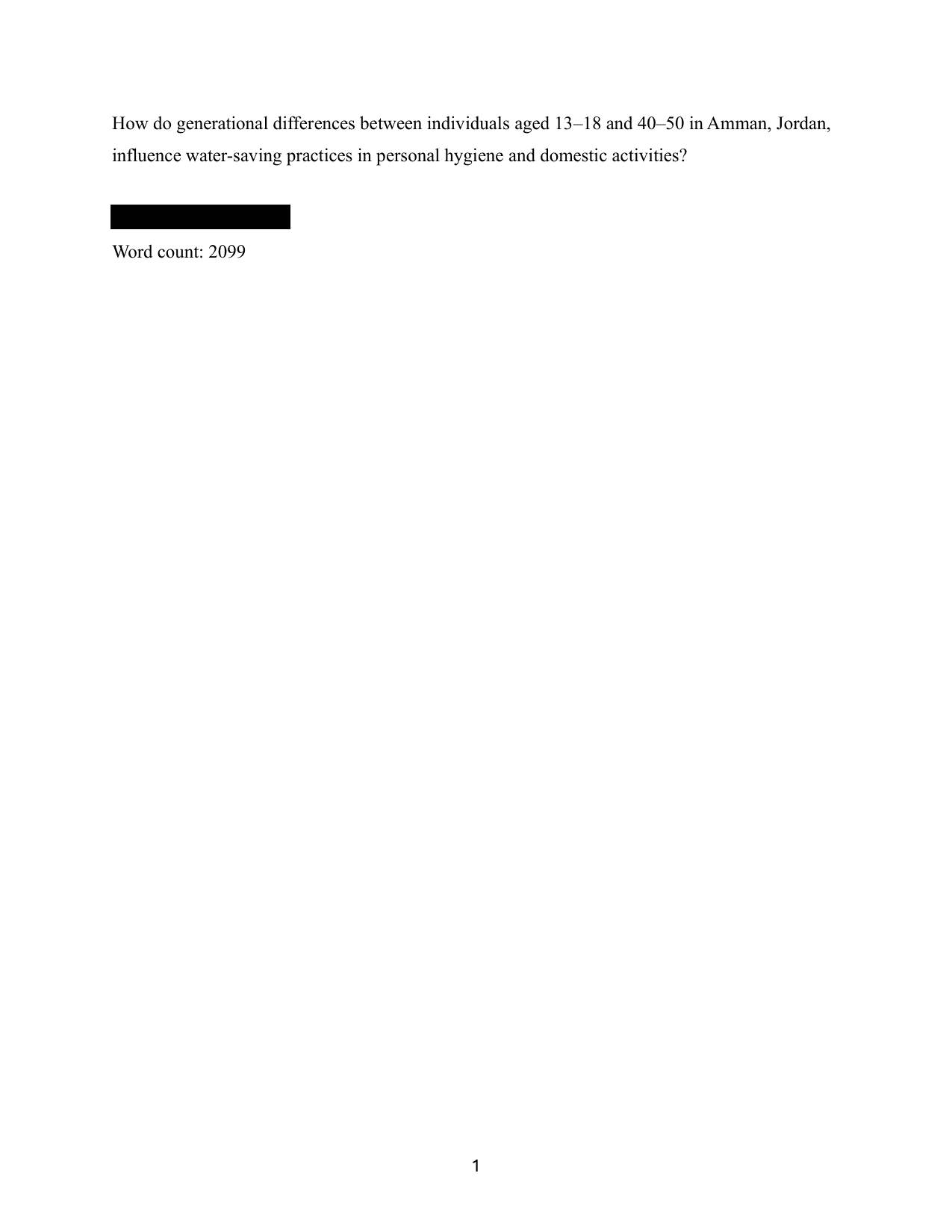 How do generational differences between individuals aged 13–18 and 40–50 in Amman, Jordan, influence water-saving practices in personal hygiene and domestic activities? - Environmental systems and societies (ESS - Old) IA exemplar scored 5