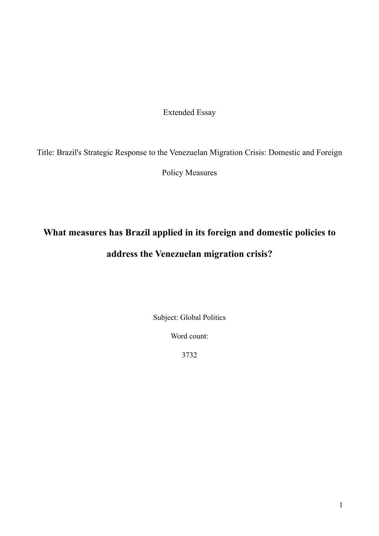 What measures has Brazil applied in its foreign and domestic policies to address the Venezuelan migration crisis? - Global Politics EE exemplar scored B