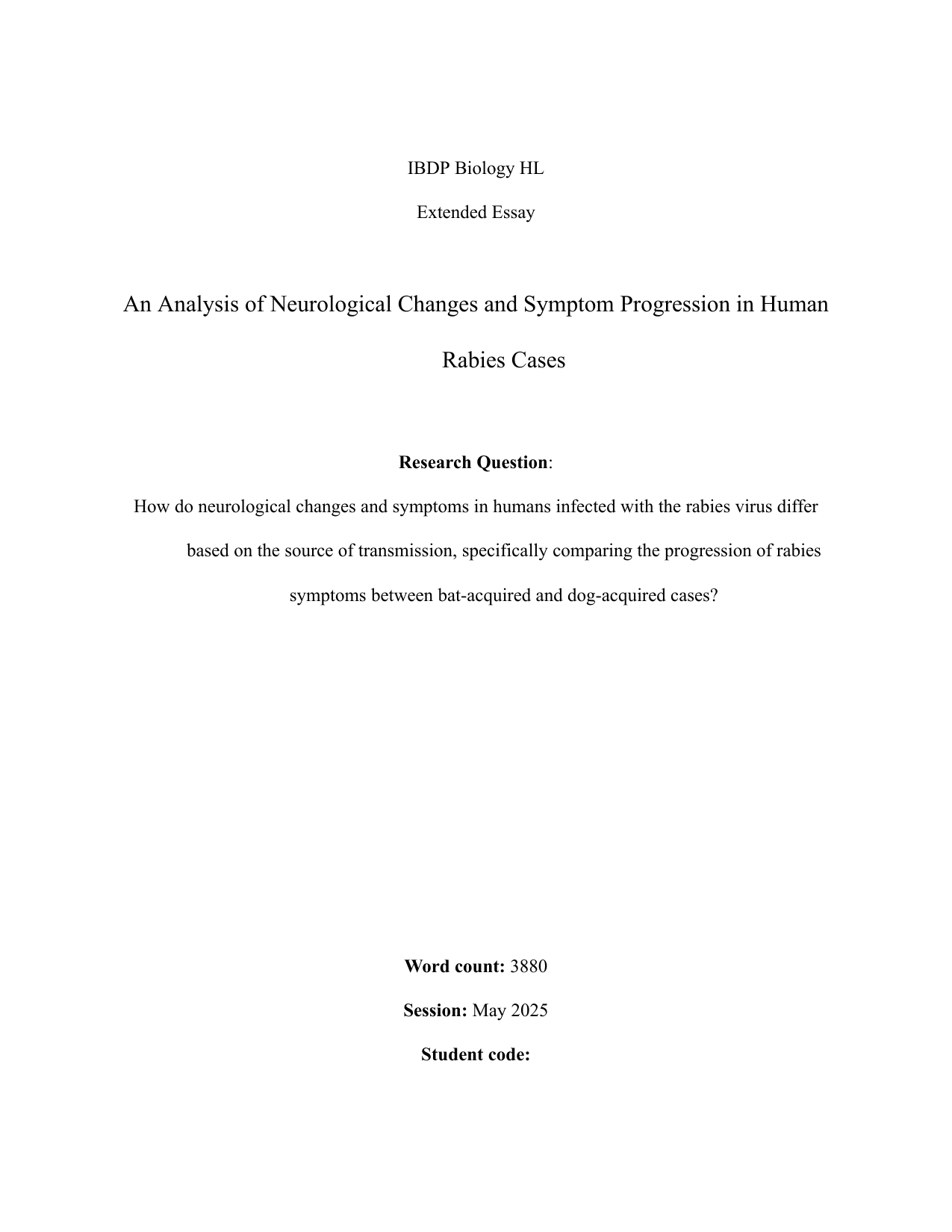 How do neurological changes and symptoms in humans infected with the rabies virus differ based on the source of transmission, specifically comparing the progression of rabies symptoms between bat-acquired and dog-acquired cases? - Biology EE exemplar scored C