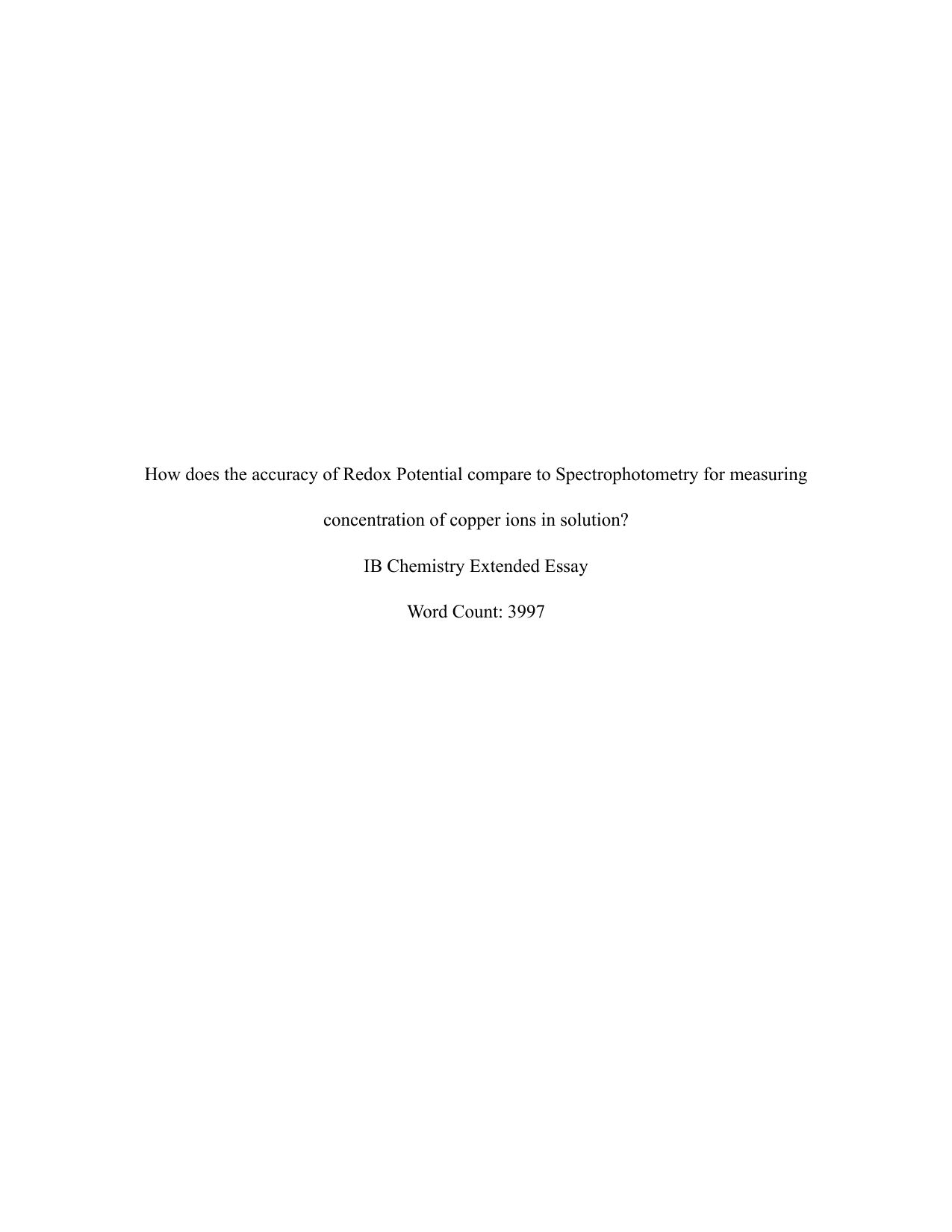 How does the accuracy of Redox Potential compare to Spectrophotometry for measuring concentration of copper ions in solution? - Chemistry EE exemplar scored B