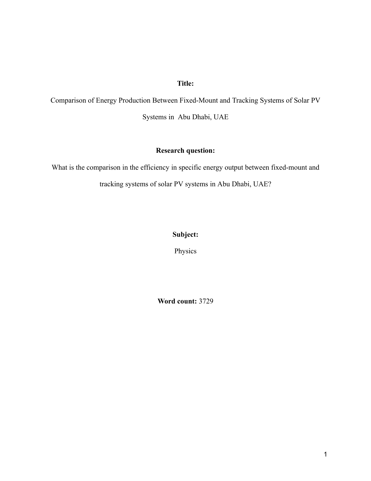 What is the comparison in the efficiency in specific energy output between fixed-mount and tracking systems of solar PV systems in Abu Dhabi, UAE? - Physics EE exemplar scored C