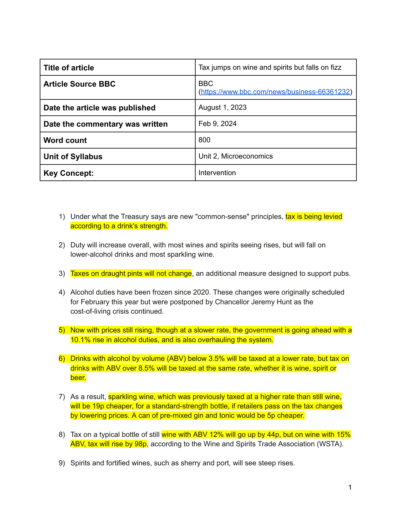 Tax jumps on wine and spirits but falls on fizz (microeconomics) - Economics IA exemplar scored 6