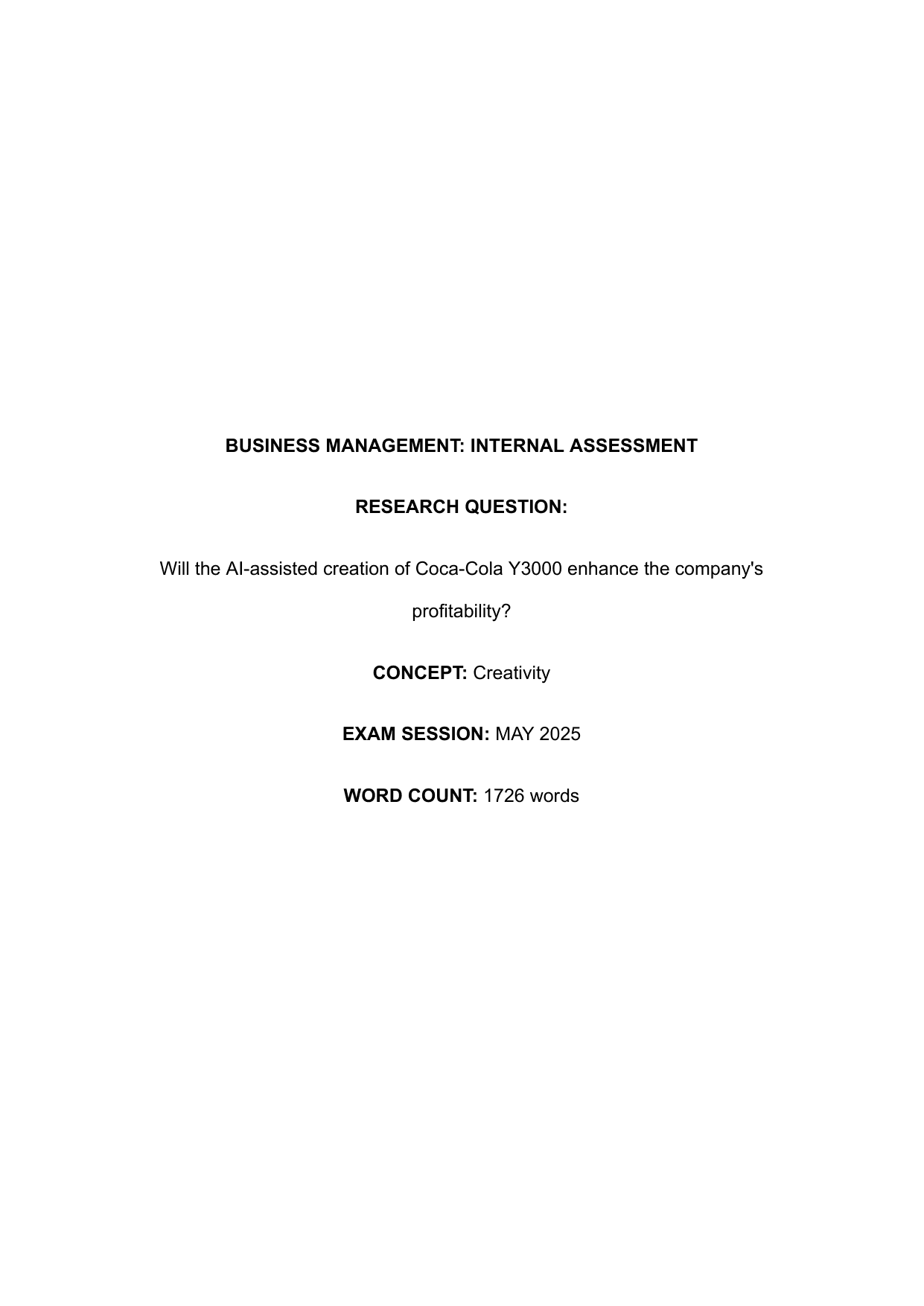 Will the AI-assisted creation of Coca-Cola Y3000 enhance the company's profitability? - Business Management IA exemplar scored 7