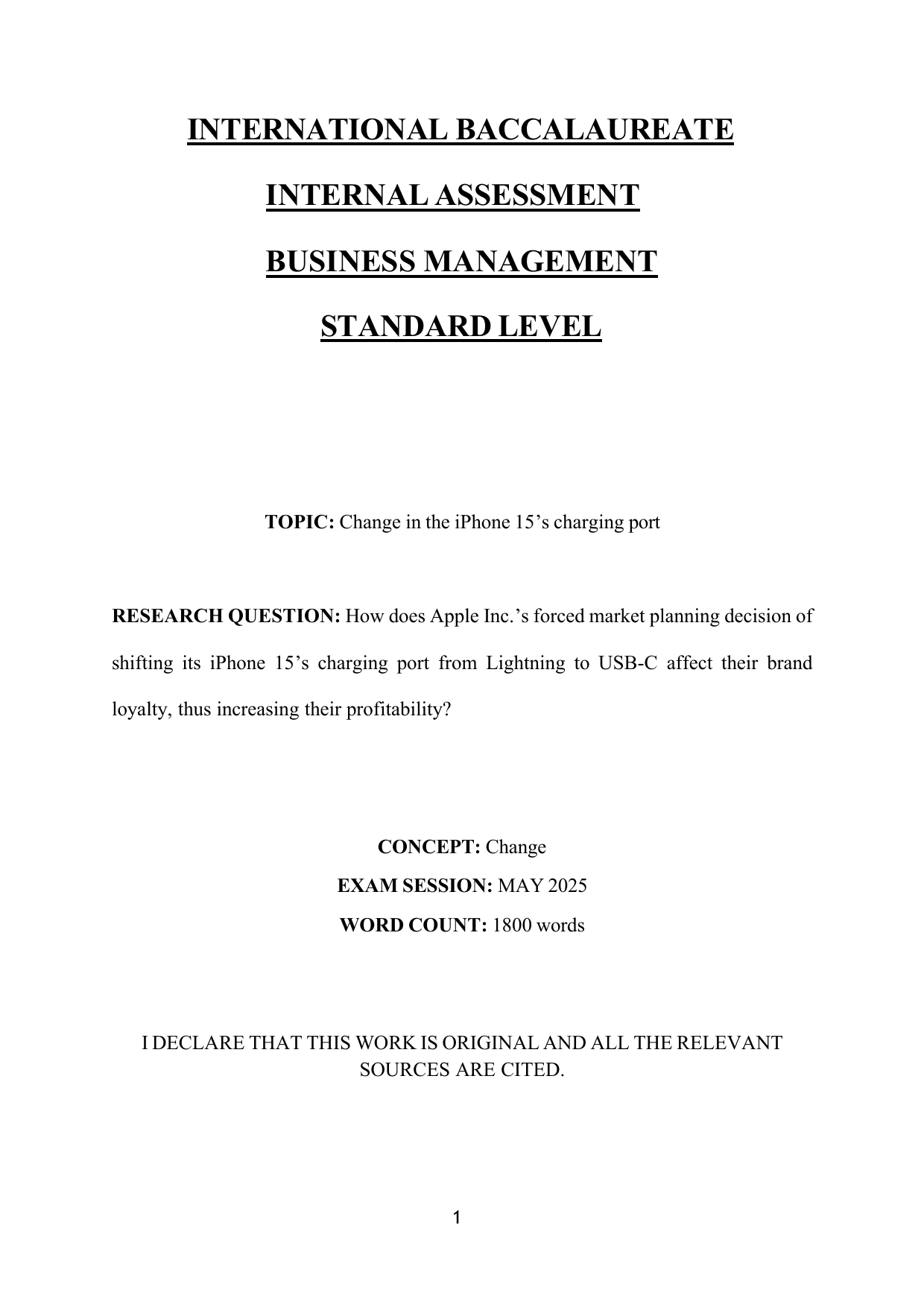 How does Apple Inc.’s forced market planning decision of shifting its iPhone 15’s charging port from Lightning to USB-C affect their brand loyalty, thus increasing their profitability? - Business Management IA exemplar scored 7