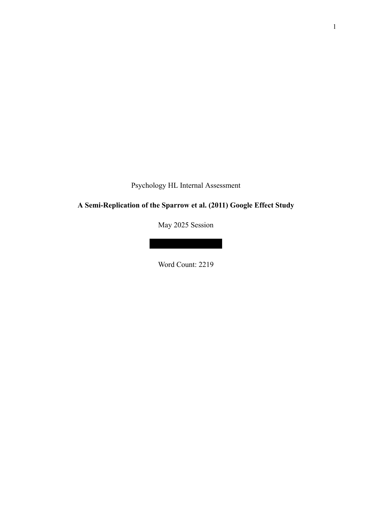 A Semi-Replication of the Sparrow et al. (2011) Google Effect Study - Psychology IA exemplar scored 6