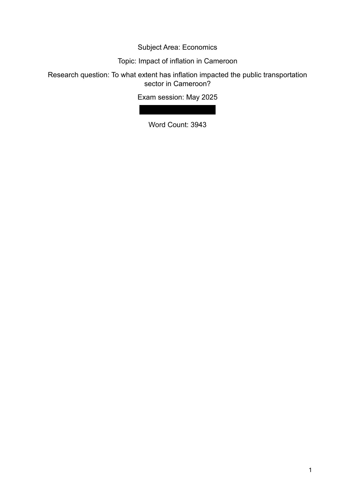To what extent has inflation impacted the public transportation sector in Cameroon? - Economics EE exemplar scored C