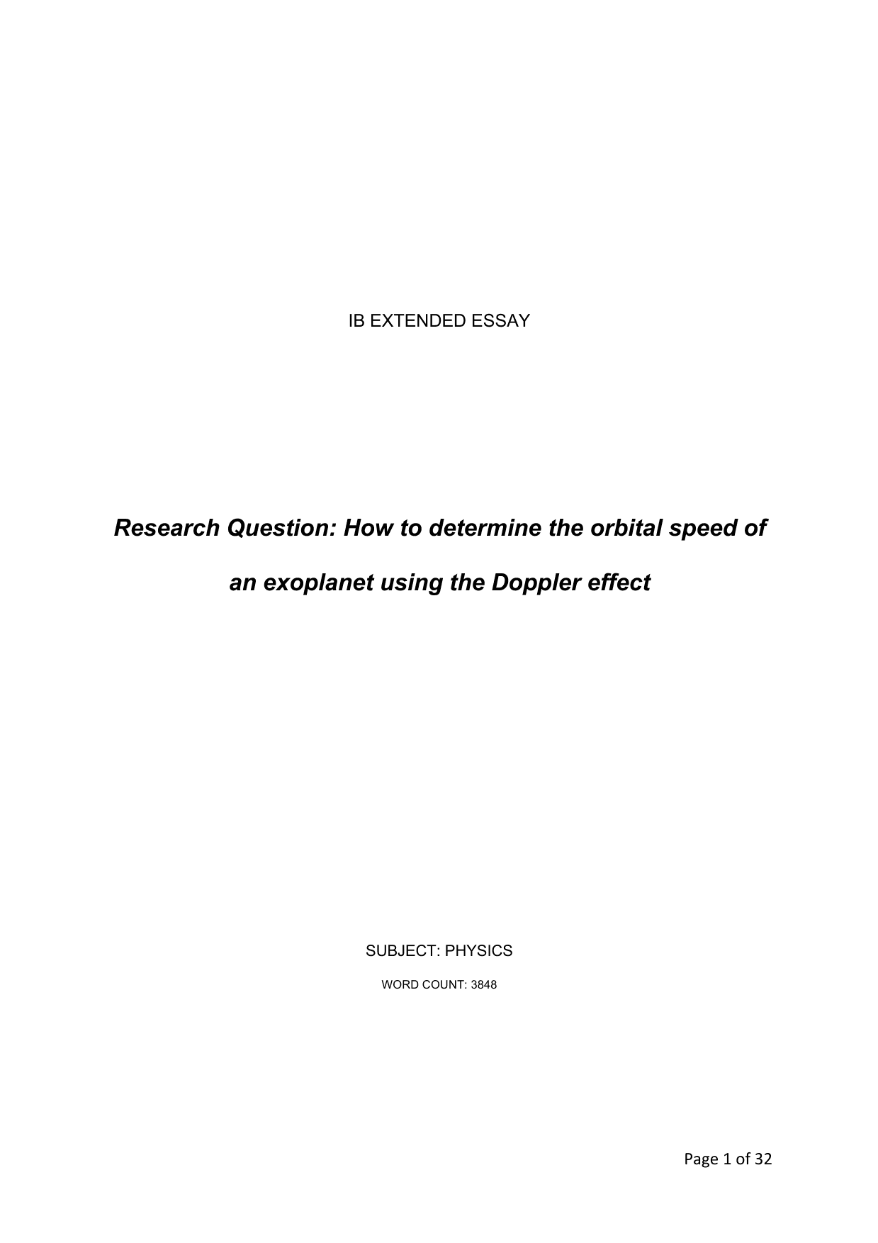 How to determine the orbital speed of an exoplanet using the Doppler effect - Physics EE exemplar scored B