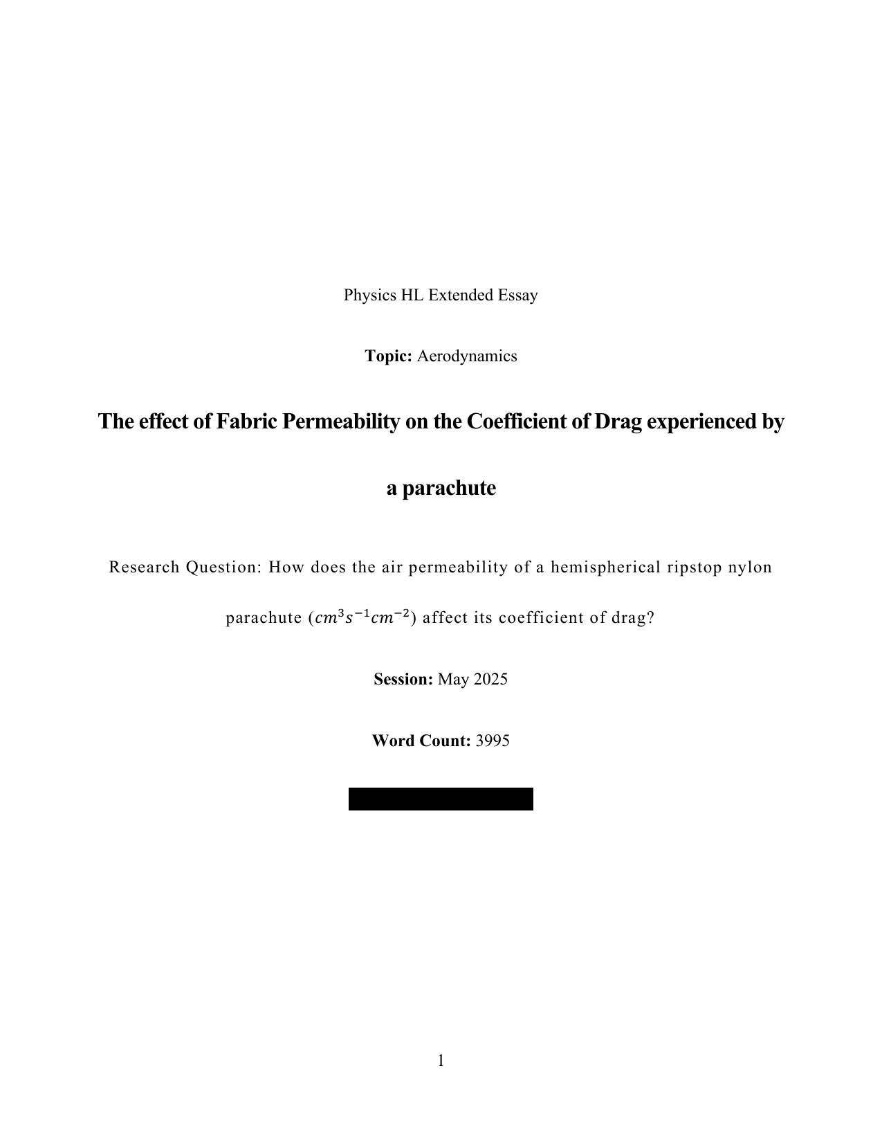 How does the air permeability of a hemispherical ripstop nylon parachute (𝑐𝑚^3 𝑠^−1 𝑐𝑚^−2) affect its coefficient of drag? - Physics EE exemplar scored A