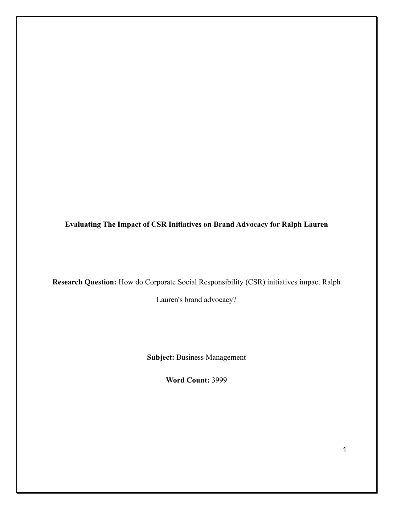 How do Corporate Social Responsibility (CSR) initiatives impact Ralph Lauren's brand advocacy? - Business Management EE exemplar scored C