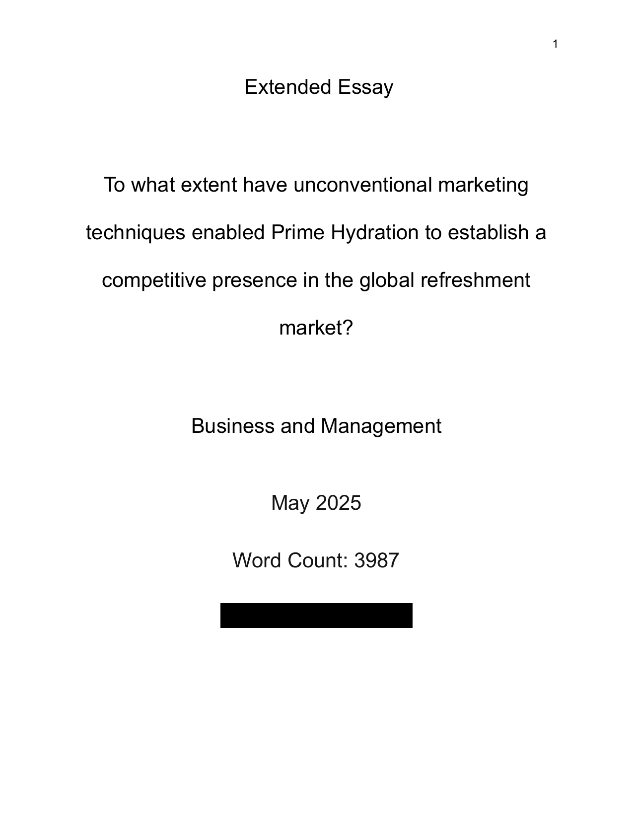 To what extent have unconventional marketing techniques enabled Prime Hydration to establish a competitive presence in the global refreshment market? - Business Management EE exemplar scored A