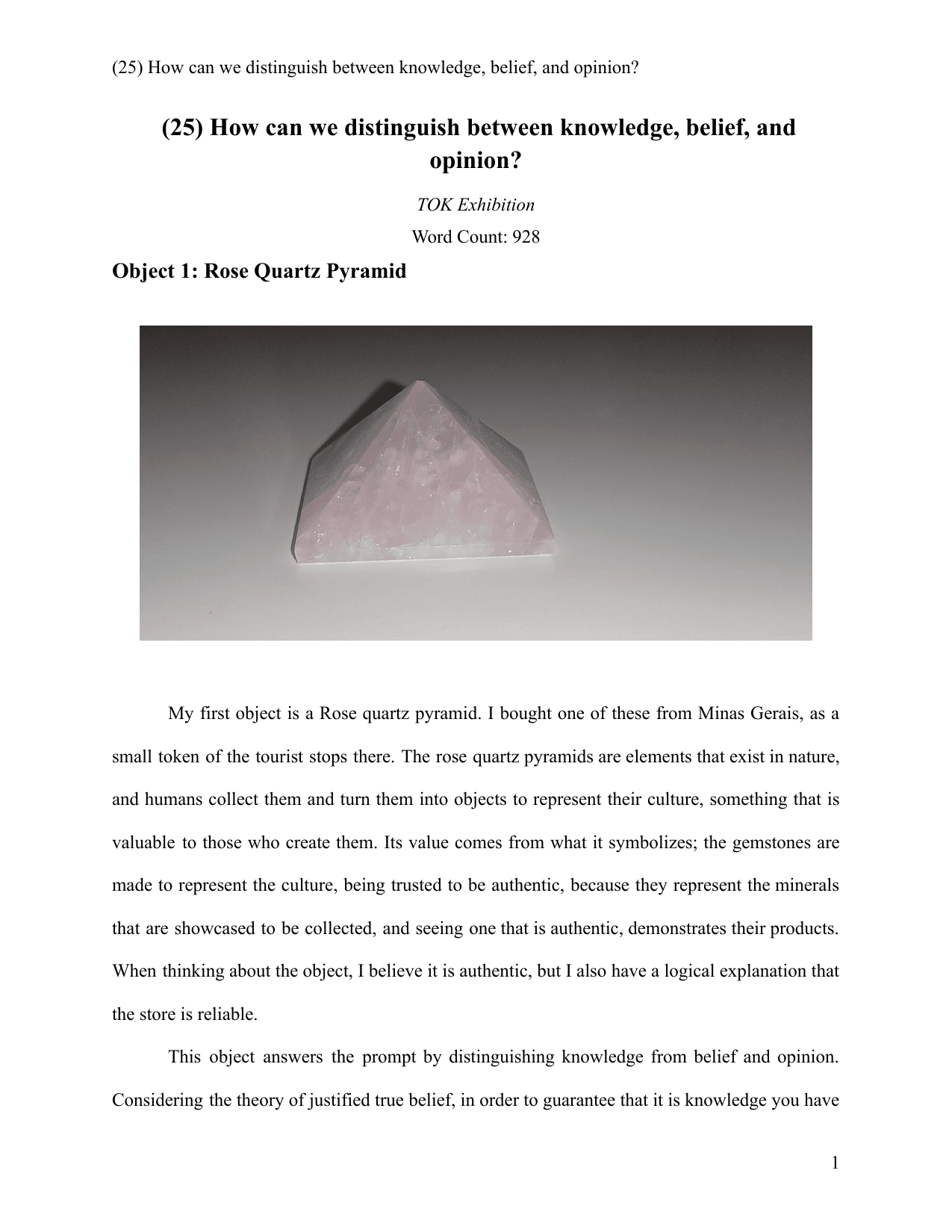 Coursework Exemplar - Theory of Knowledge (TOK) TOK exemplar scored A