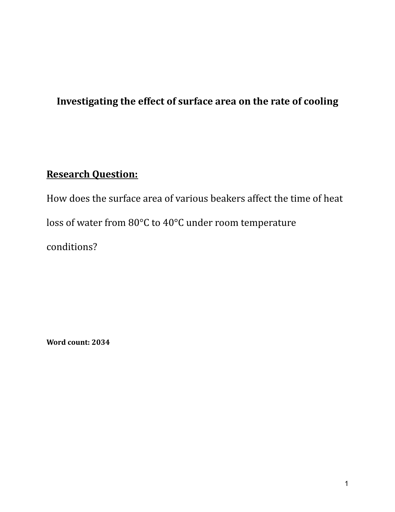 How does the surface area of various beakers affect the time of heat loss of water from 80°C to 40°C under room temperature conditions? - Physics IA exemplar scored 5