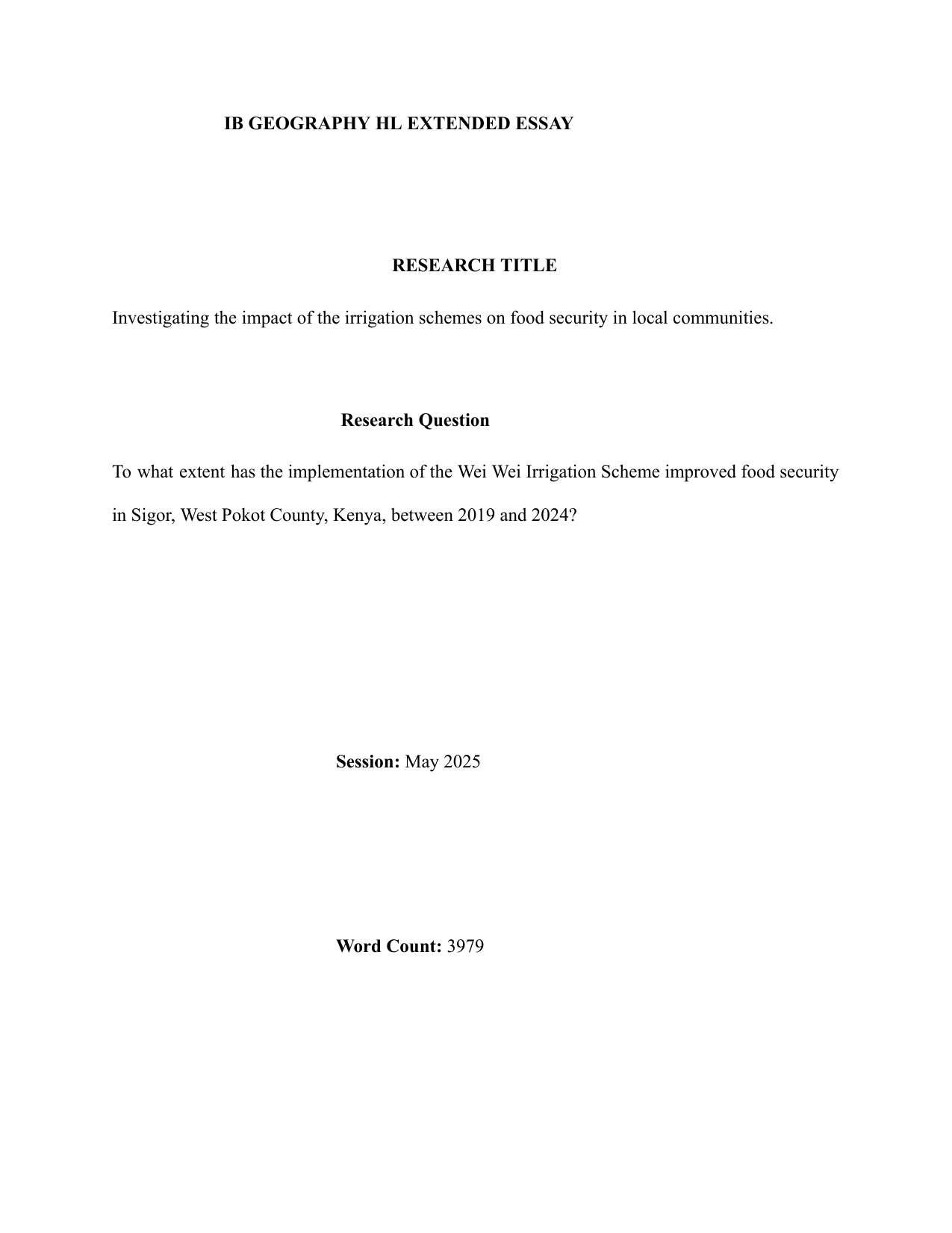 To what extent has the implementation of the Wei Wei Irrigation Scheme improved food security in Sigor, West Pokot County, Kenya, between 2019 and 2024? - Geography EE exemplar scored B