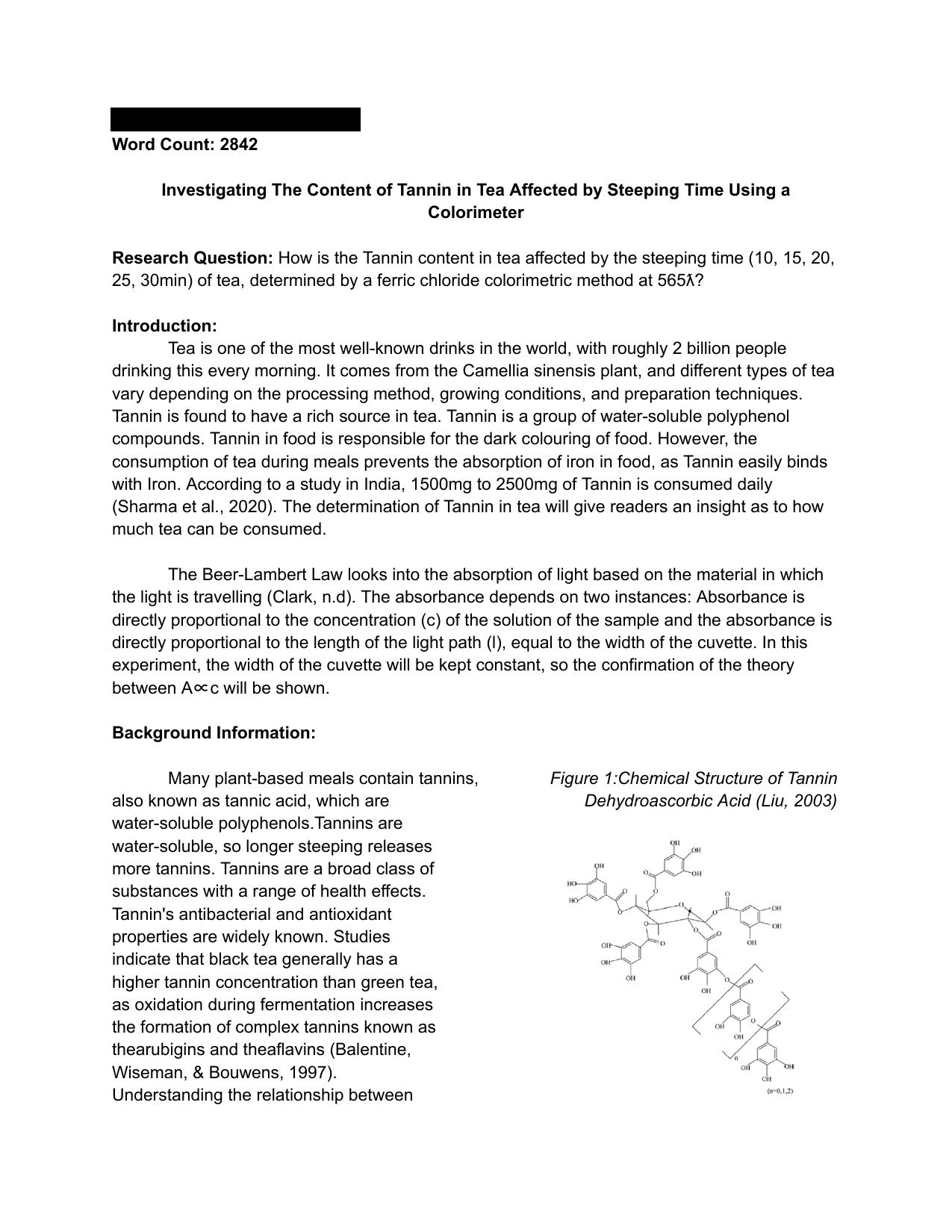 Investigating The Content of Tannin in Tea Affected by Steeping Time Using a Colorimeter - Chemistry IA exemplar scored 3