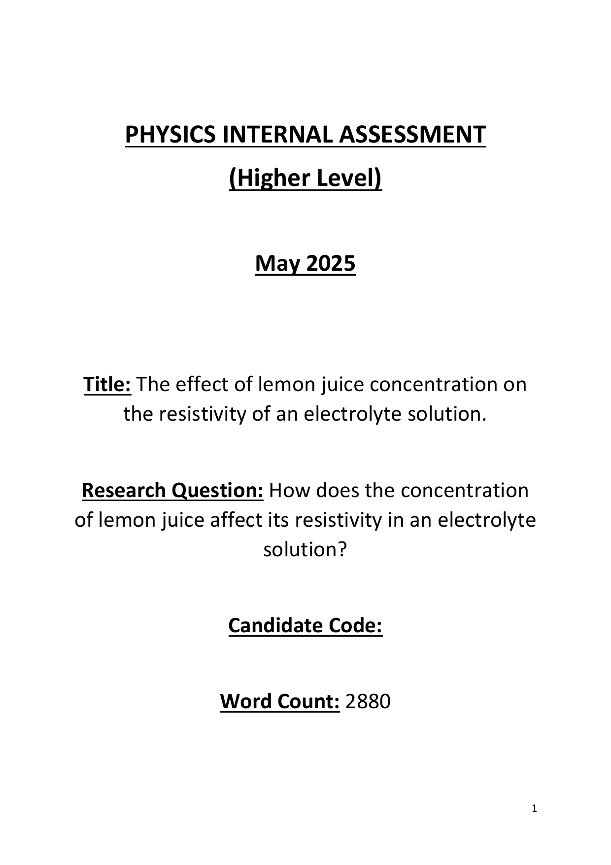 How does the concentration of lemon juice affect its resistivity in an electrolyte solution? - Physics IA exemplar scored 6