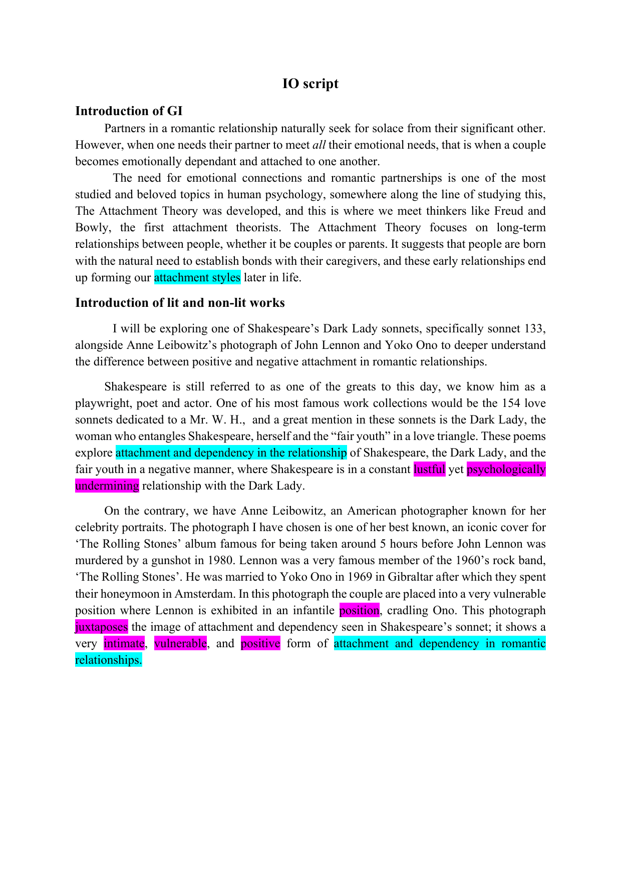 Attachment and dependency in romantic relationships - English A Lang & Lit IA exemplar scored 6