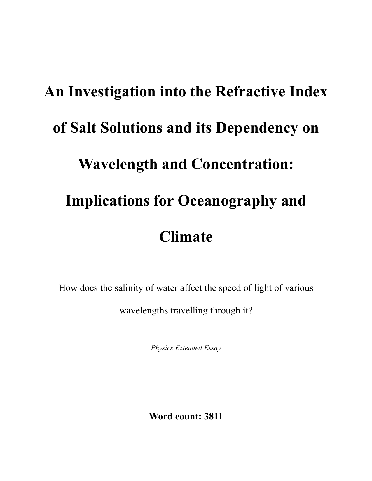 How does the salinity of water affect the speed of light of various wavelengths travelling through it? - Physics EE exemplar scored B